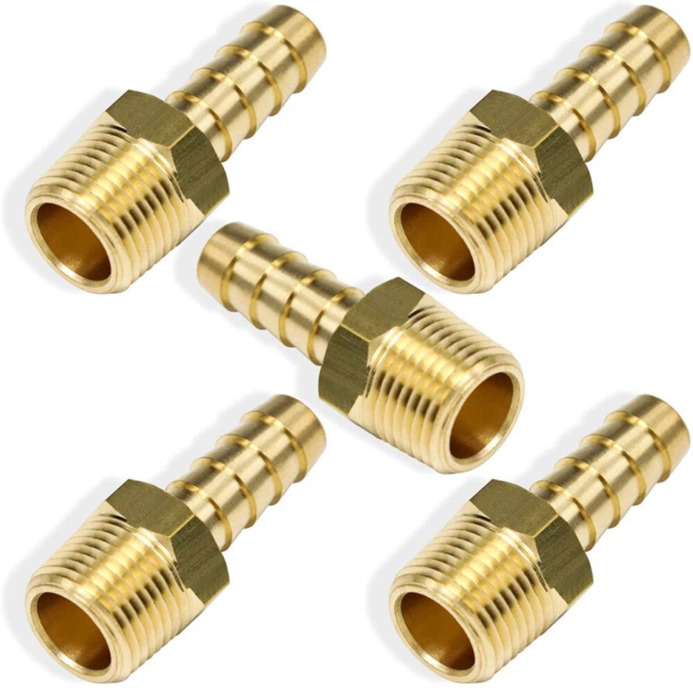 5X Brass 3/8In Hose Barb to 3/8In Male NPT Hose Fitting,Water Fuel Air Metals