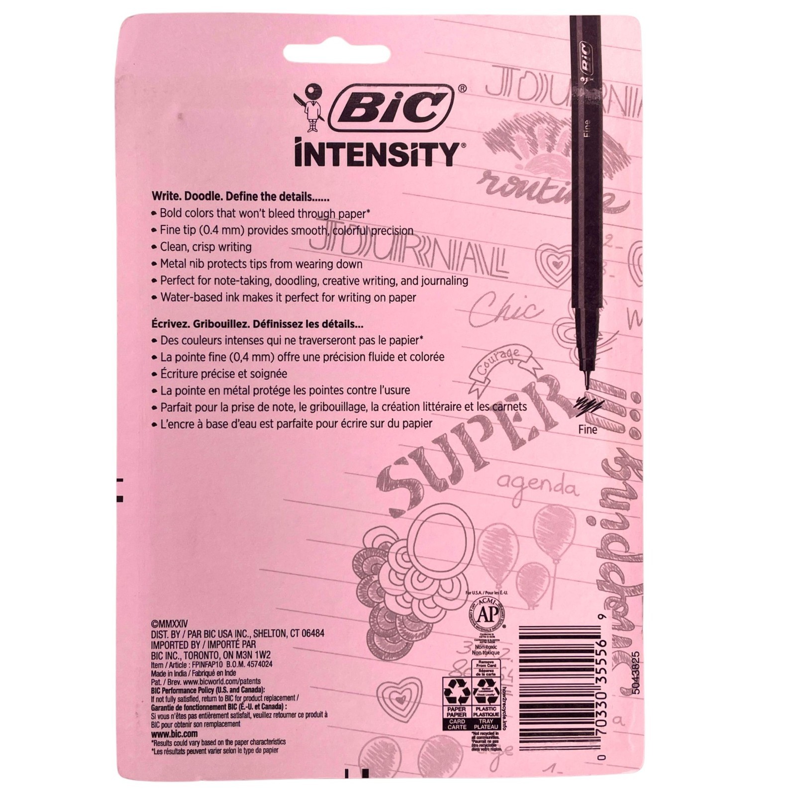 BIC Intensity Fineliner Markers 0.4mm Assorted Colors 10 Count 3 Pack New