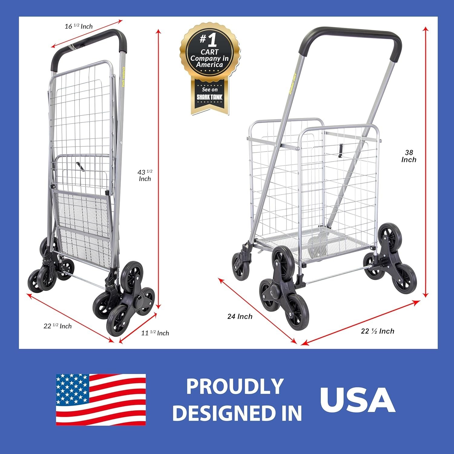 Silver Folding Stair Climber Cart with 6 Wheels: Ideal for Grocery & Laundry Use