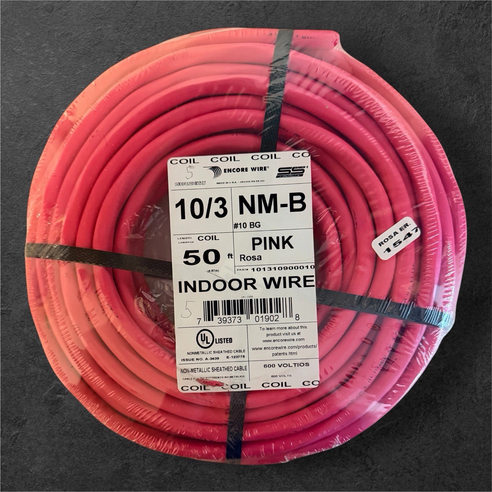 Encore Wire 10/3 NM-B 50′ Pink Indoor Non-Metallic Sheathed Cable