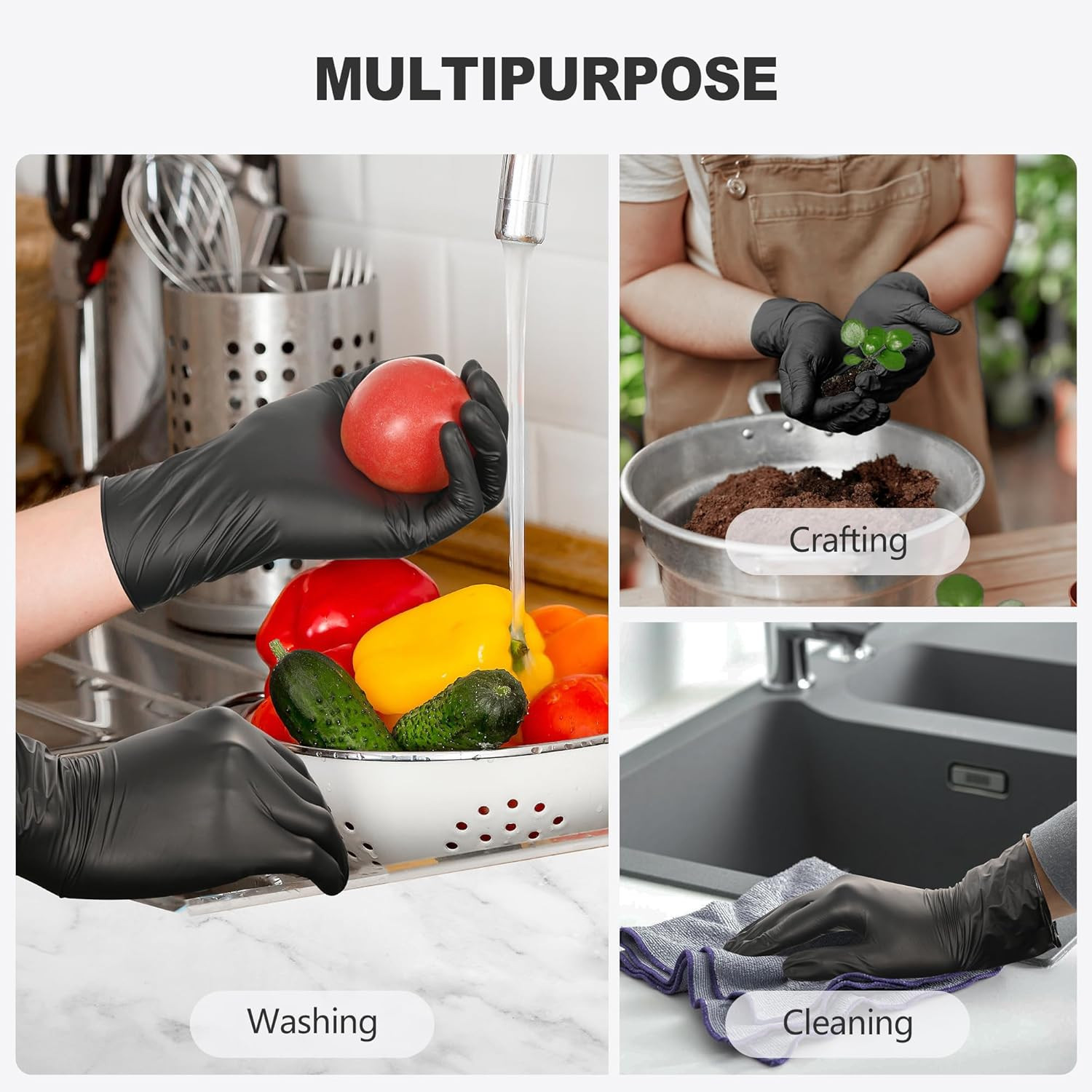 Black Vinyl Gloves, Food Grade Gloves Disposable Latex Free & Powder Free, Guant
