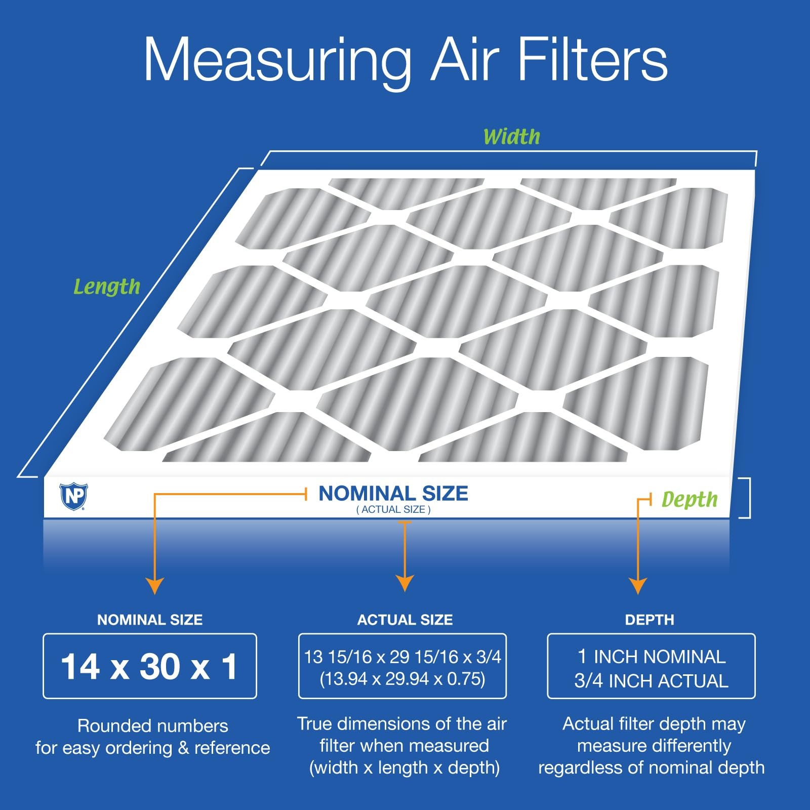 Nordic Pure 14X30X1 Actual Size 13 15/16 X 29 15/16 X 3/4 Furnace Air Filters