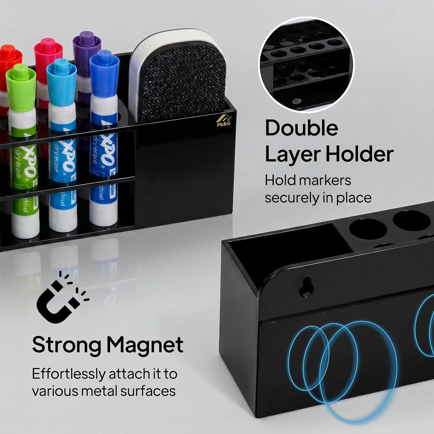 Strong Magnetic Dry-Erase Whiteboard Holder, 8-Slot Acrylic Pen Organizer with G