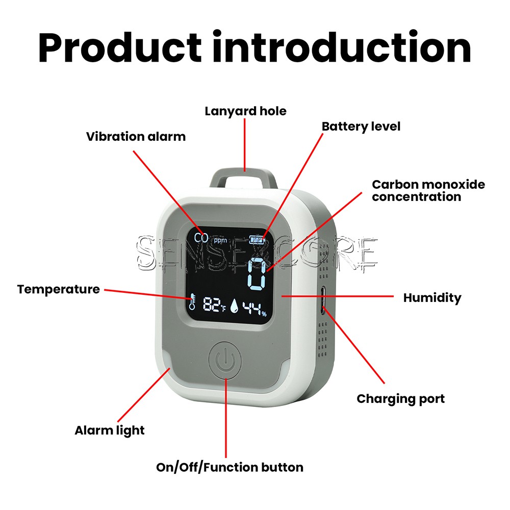 Air Quality Monitor 3-in-1 Carbon Monoxide Detector Temperature Humidity Alarm