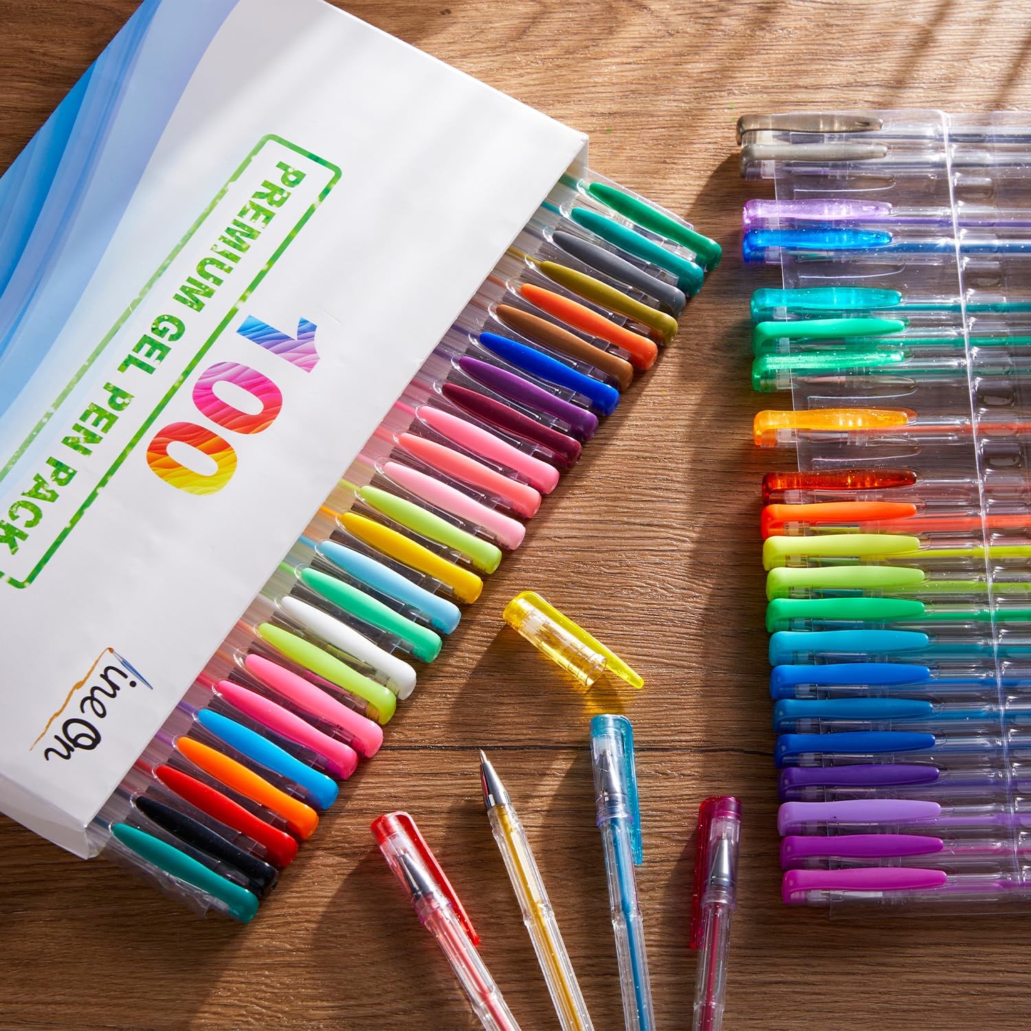 Lineon 100 Pack Gel 1 Count (Pack of 100), 50 Colors Pens with 50 Refills