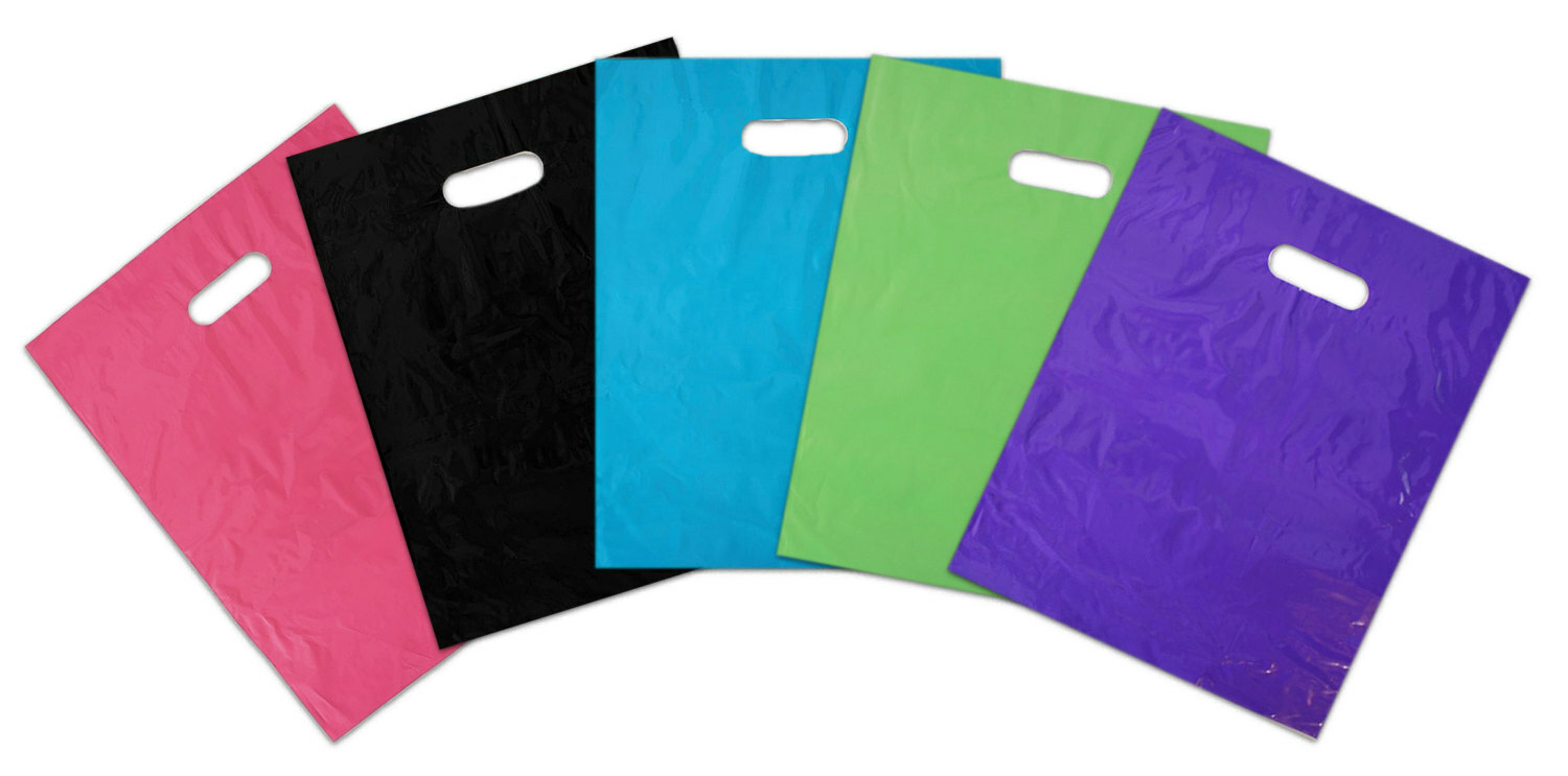 9″ x 12″ Colored PLASTIC MERCHANDISE Bags Retail Store Bags w/Die Cut Handles