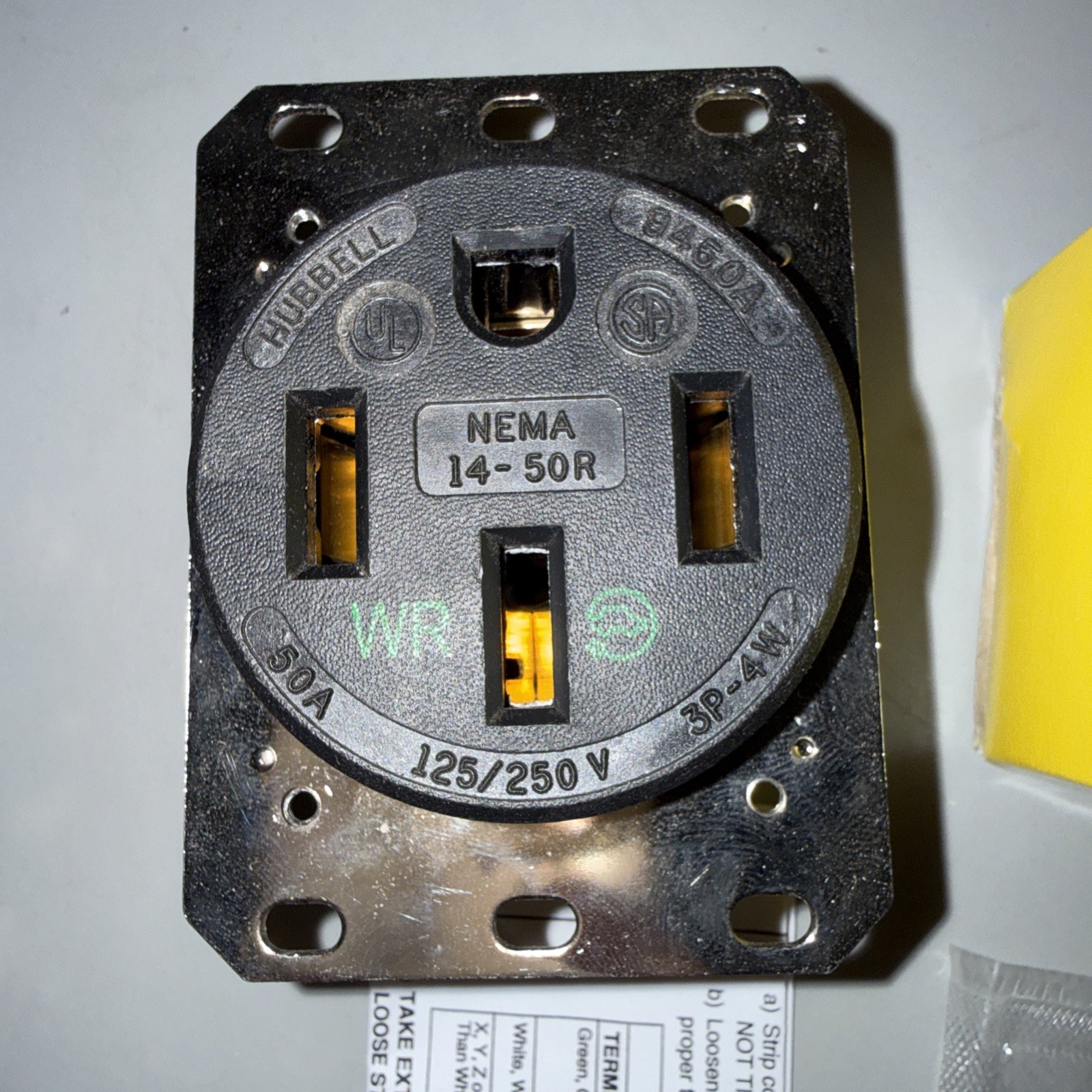 Hubbell HBL9450A NEMA 14-50R WR (Weather Resistant) Industrial Grade Receptacle
