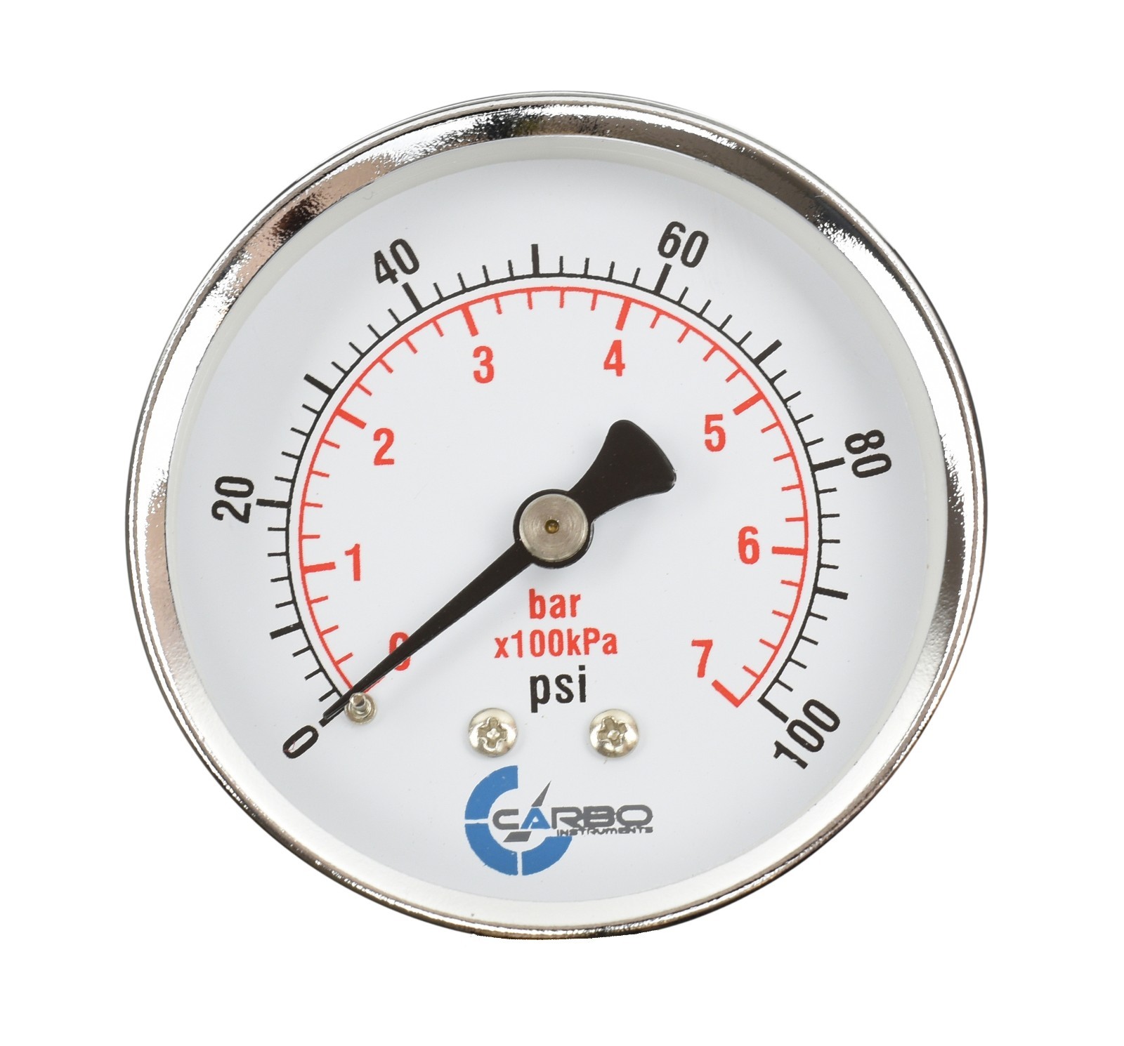 2-1/2″ Pressure Gauge – Chrome Plated Steel Case, 1/4″NPT, Back Mnt, 100 PSI