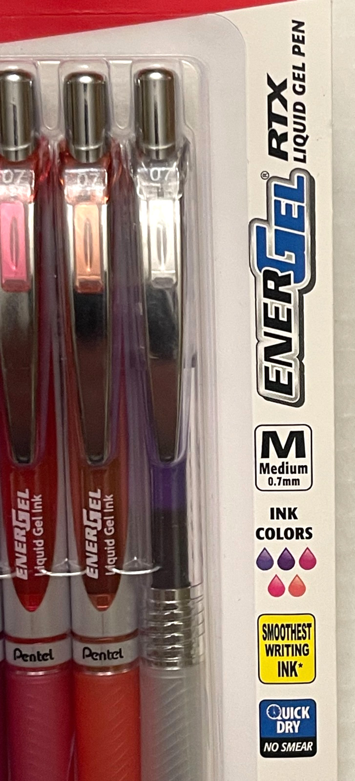 Pentel EnerGel RTX Retractable Liquid Gel Pen, 6 pack Assorted Colors