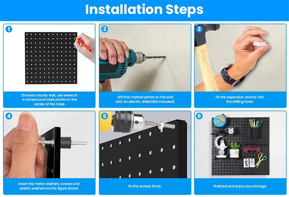 4 Packs Metal Pegboards Black Peg Boards Wall For Office Garage Basement Craft