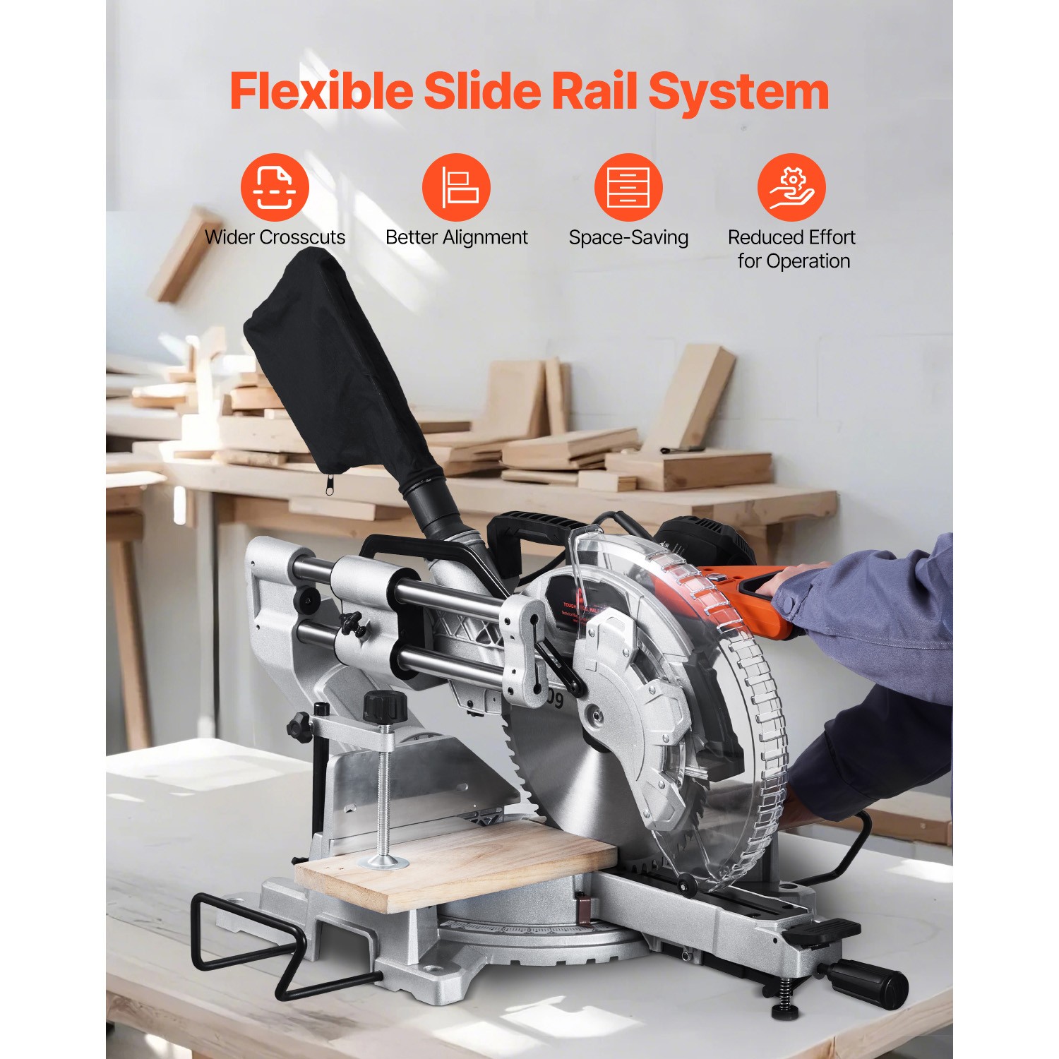 Uimoso 12-Inch Sliding Miter Saw with 15 Amp Motor, Dual Bevel, 60-Tooth Blade