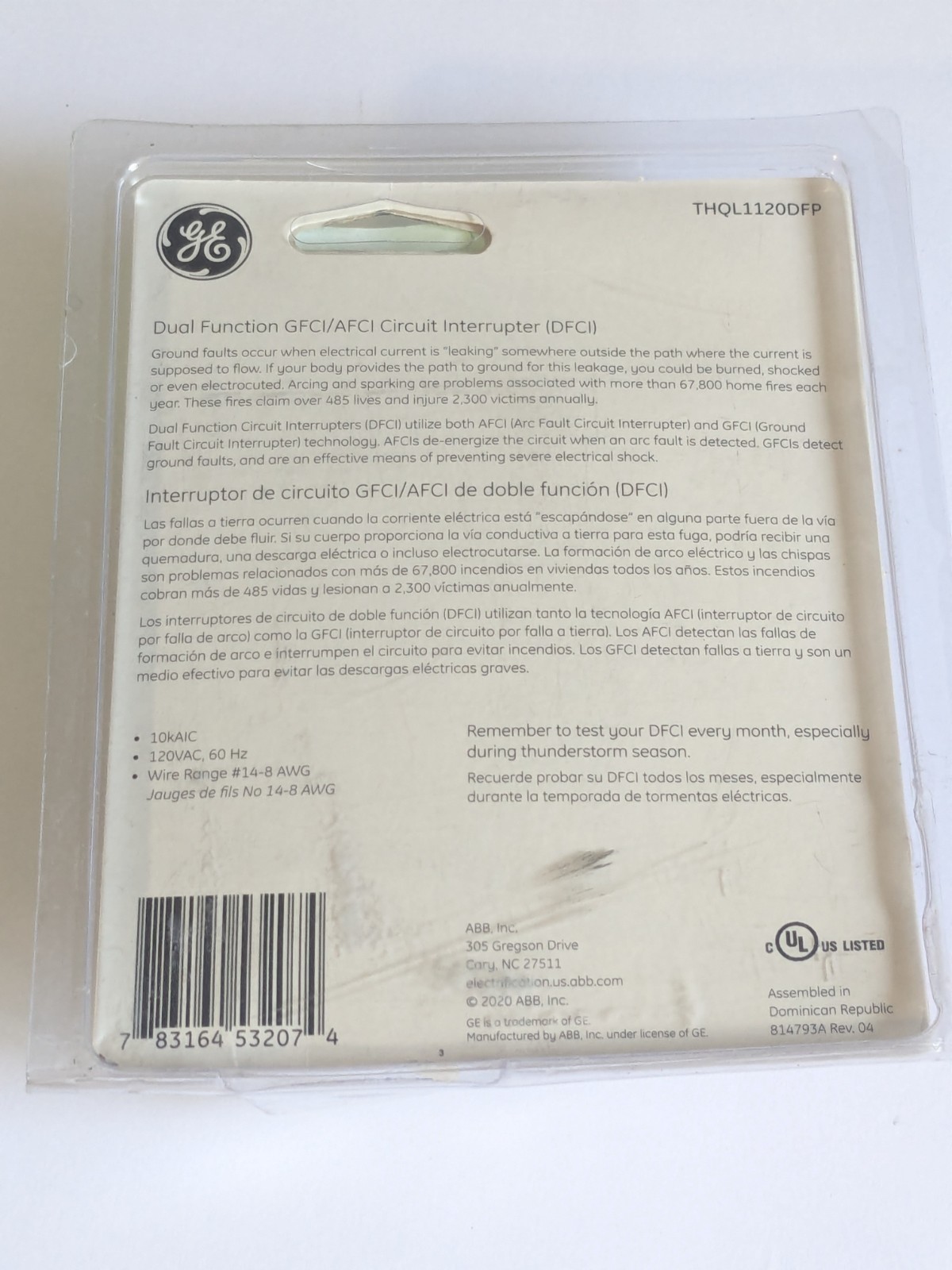 GE Single Pole Dual Function GFCI/AFCI Circuit Breaker 20 Amp THQL1120DFP NEW