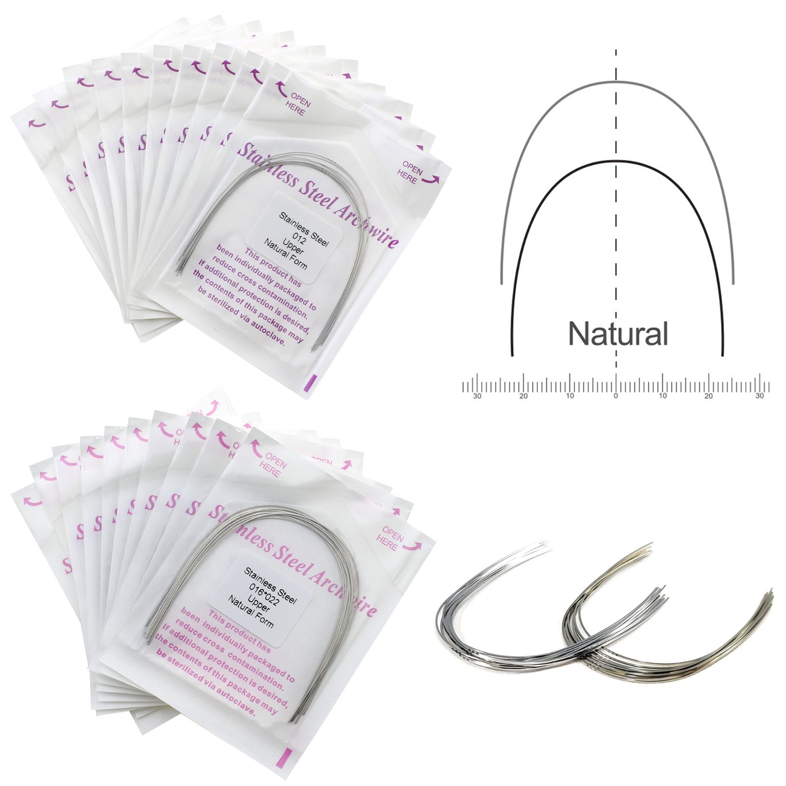 100PC Orthodontic Arch Wire Niti Stainless Steel Ovoid Natural Round Rectangular
