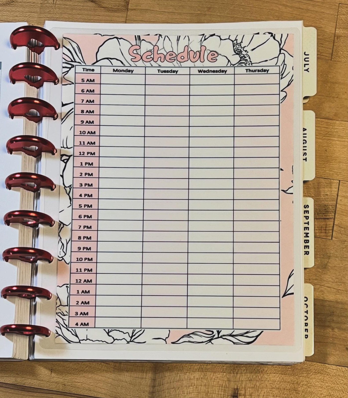 Schedule / Daily / Hourly Dashboard Insert 4 use with Classic HAPPY Planner-