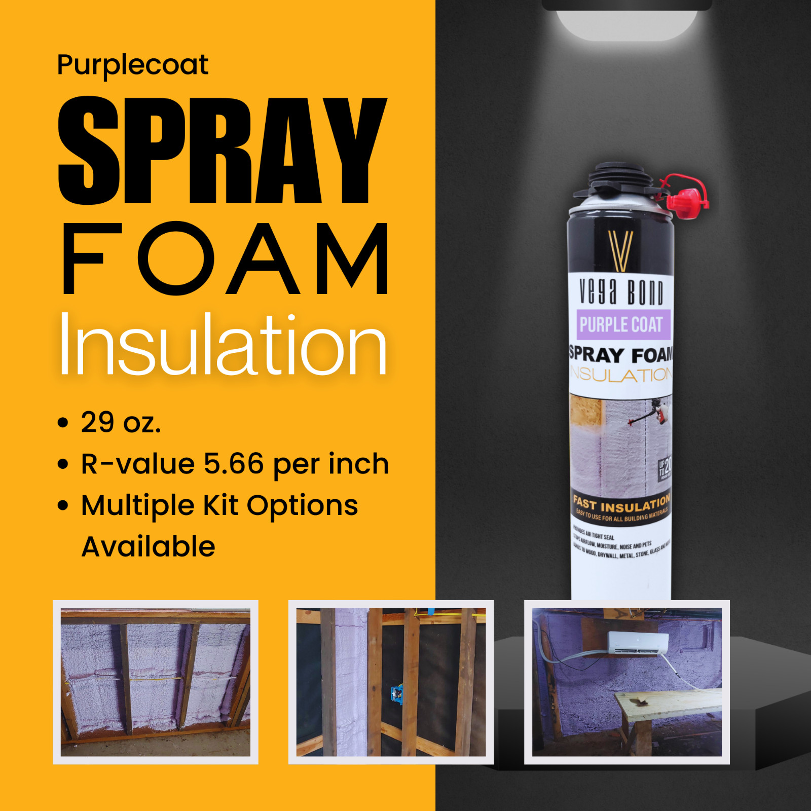 Vega Bond Purplecoat Closed Cell Insulation Spray Foam -Covers 240 BF-12pack Set
