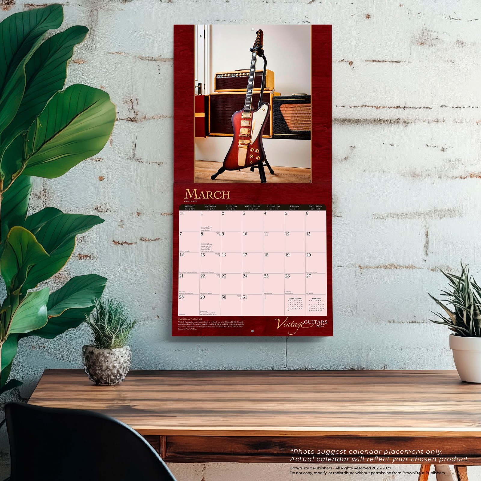 Vintage Guitars | 2027 12×24″ (Hanging) Wall Calendar | Foil Stamped Cover