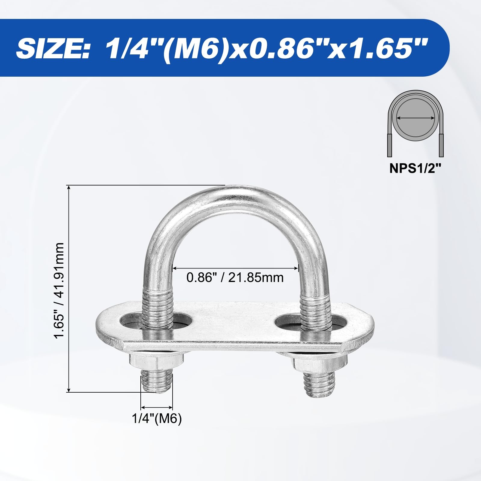 METALLIXITY U Bolts 4 Sets 1/4″M6 x0.86″x1.65″, Round U Bolt Kits 304 Stainle…