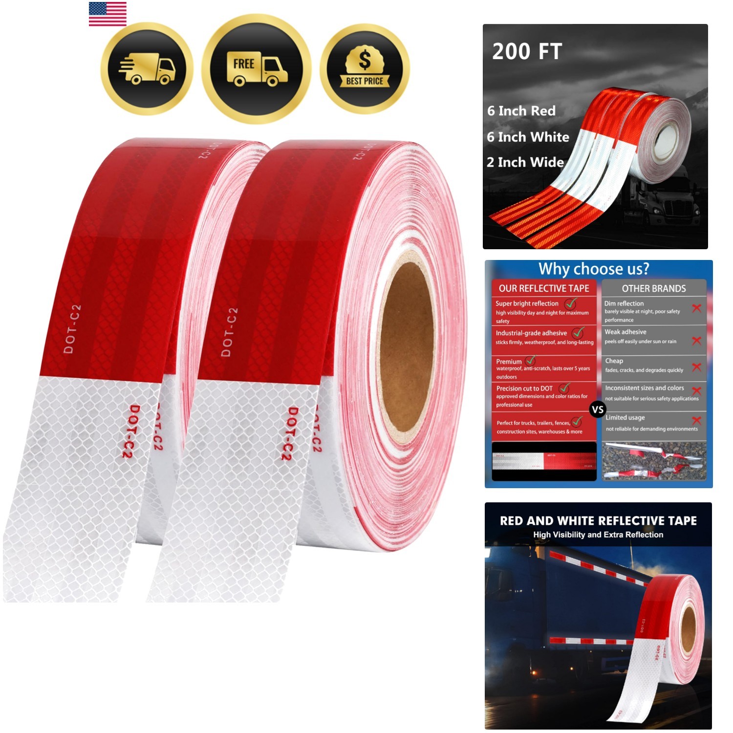 2 inch x 200 Feet Dot Reflective Tape Outdoor Waterproof High Visibility Safe…
