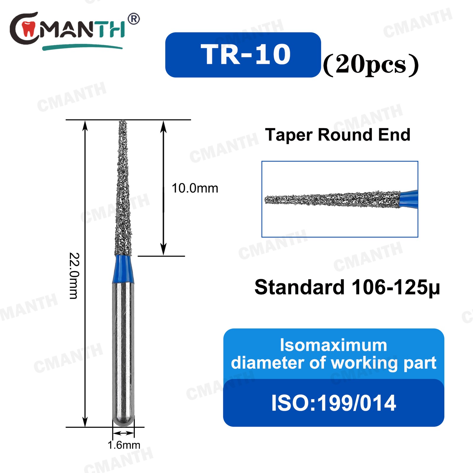 20PCS Dental FG Diamond Burs Taper Round Coarse/Fine Grit High Speed Burs 40Type