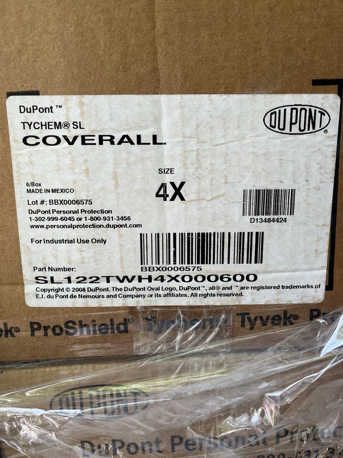 DUPONT TYVEK /Tychem 4X SL122TWH4X000600 TYCHEM 4000 Coverall, 6-PACK