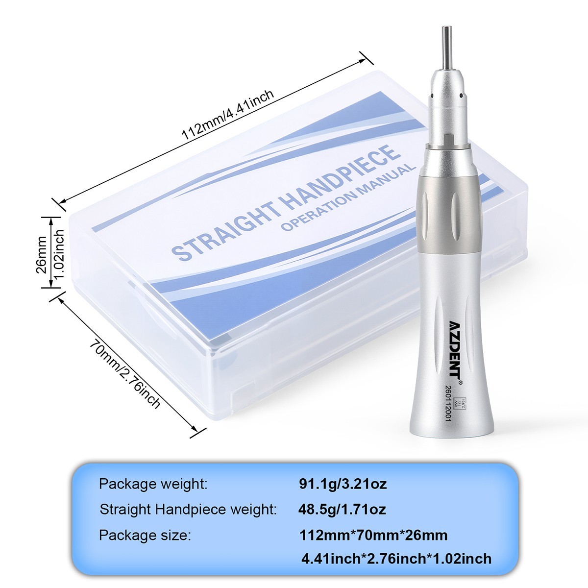 AZDENT Dental Surgical Low Speed Straight Handpiece 1:1 Nose Cone External Spray