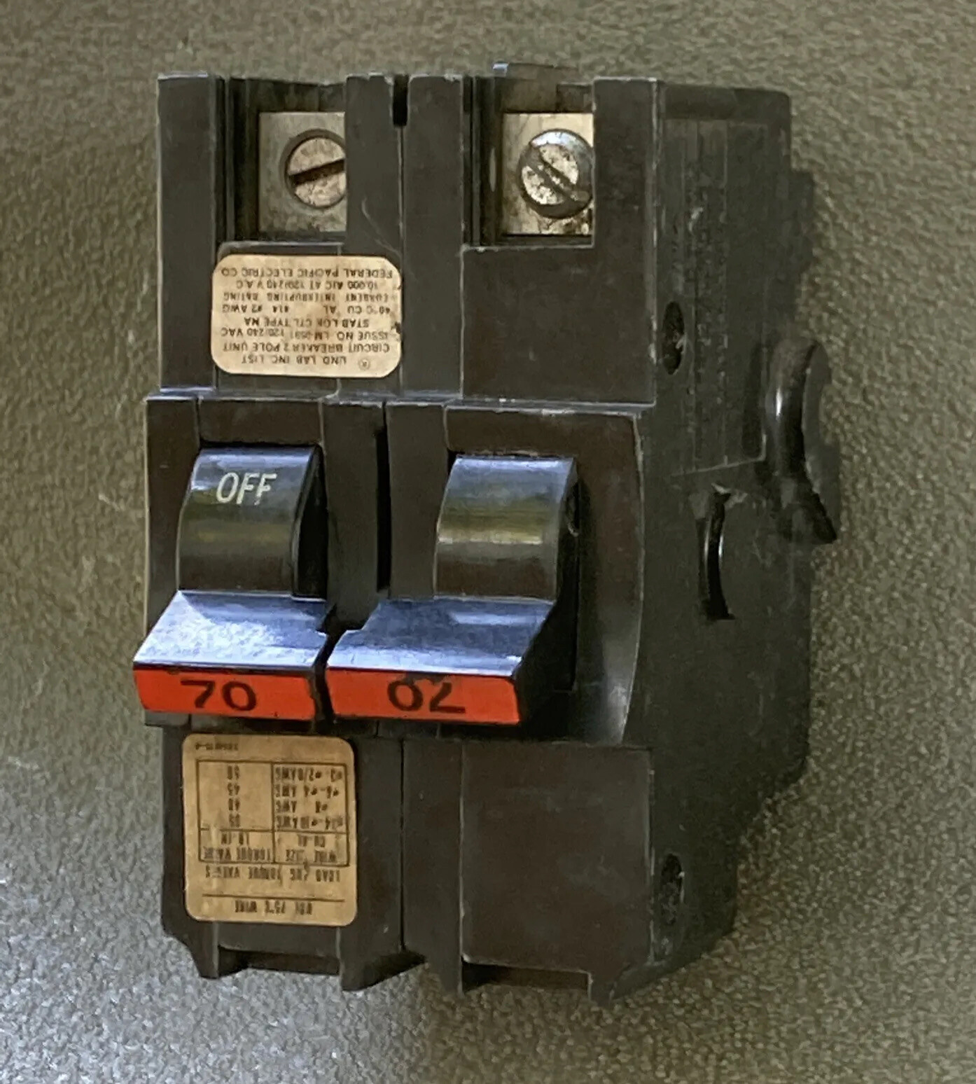 FPE NA270 – Federal Pacific. 240V Stab-Lok Circuit Breaker 70 AMP 2 POLE NICE!