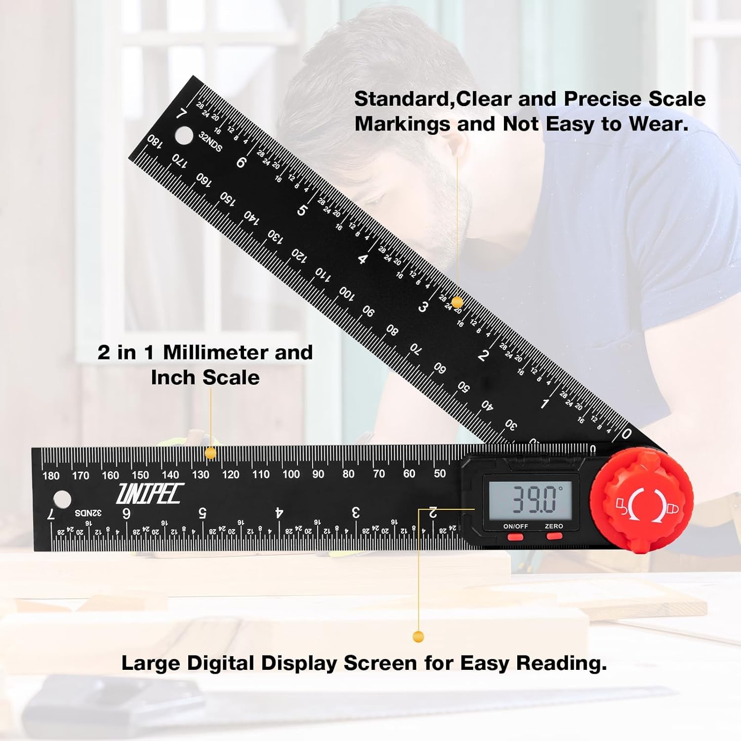 Digital Angle Finder Protractor Ruler 2-in-1 Stainless Steel LCD Measuring Tool