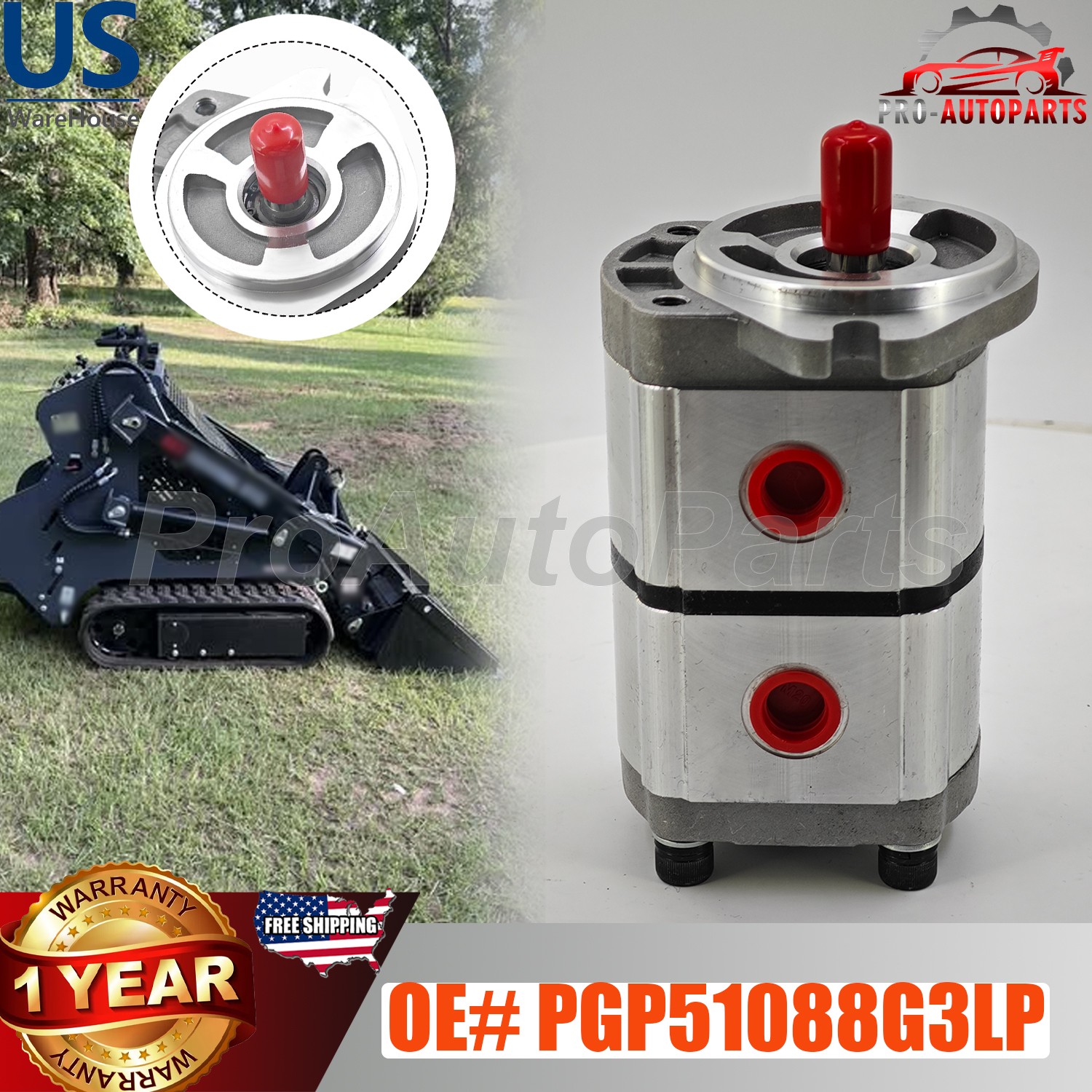 NEW Two-Section Hydraulic Gear Pump PGP51088G3LP for KTT23 Skid Steer Loader