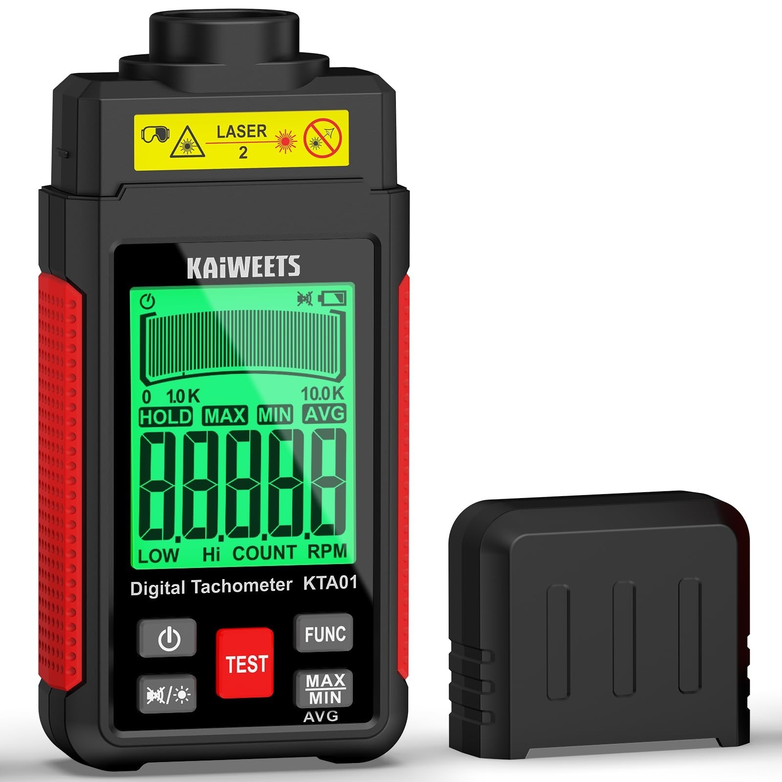 High Accuracy Non-Contact Laser RPM Tachometer, LCD Backlight, Data Hold, 10-999