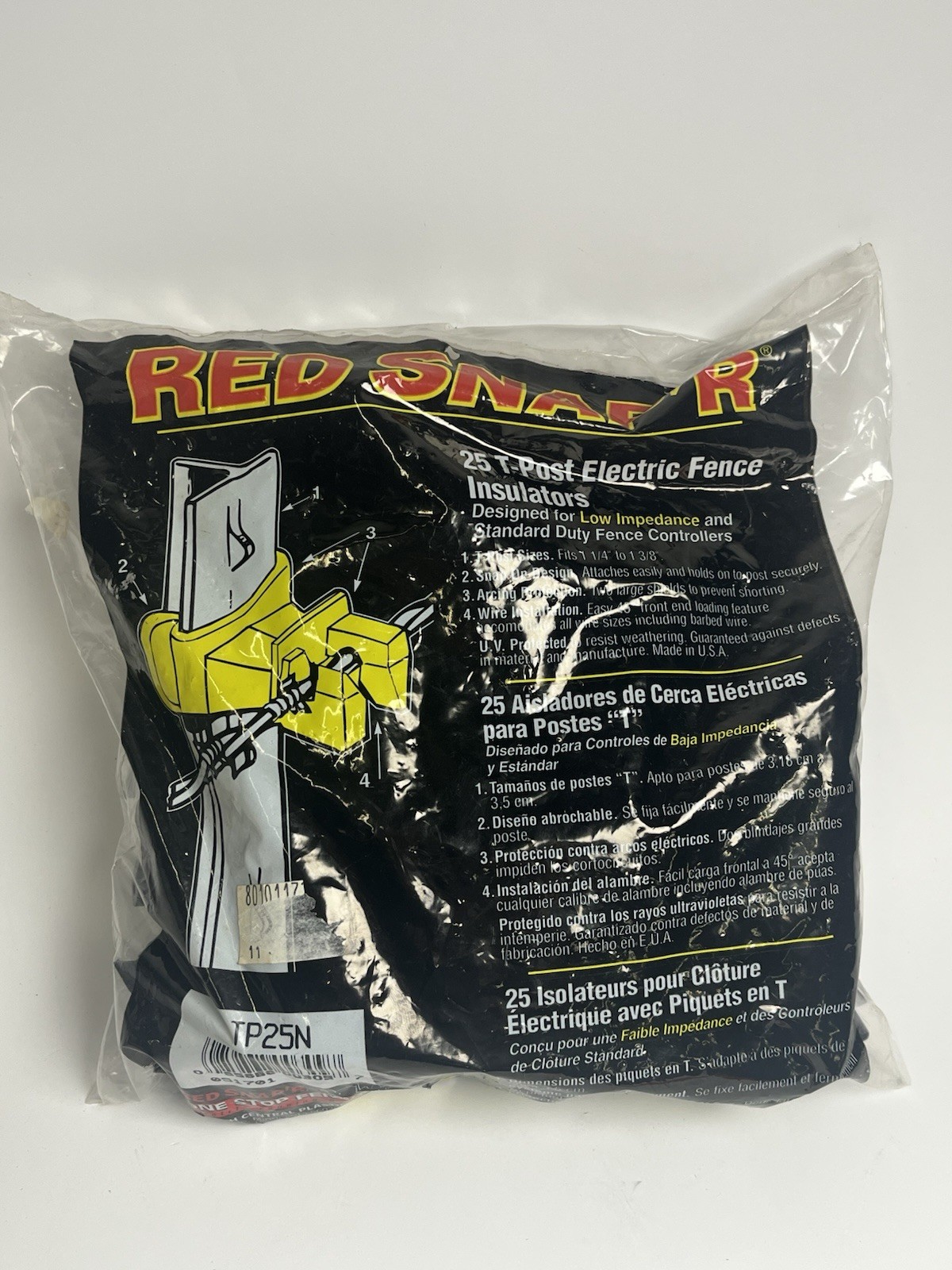 Red Snap’r 25 Pack Snap-on T-Post Electric Fence Insulators Black USA Made