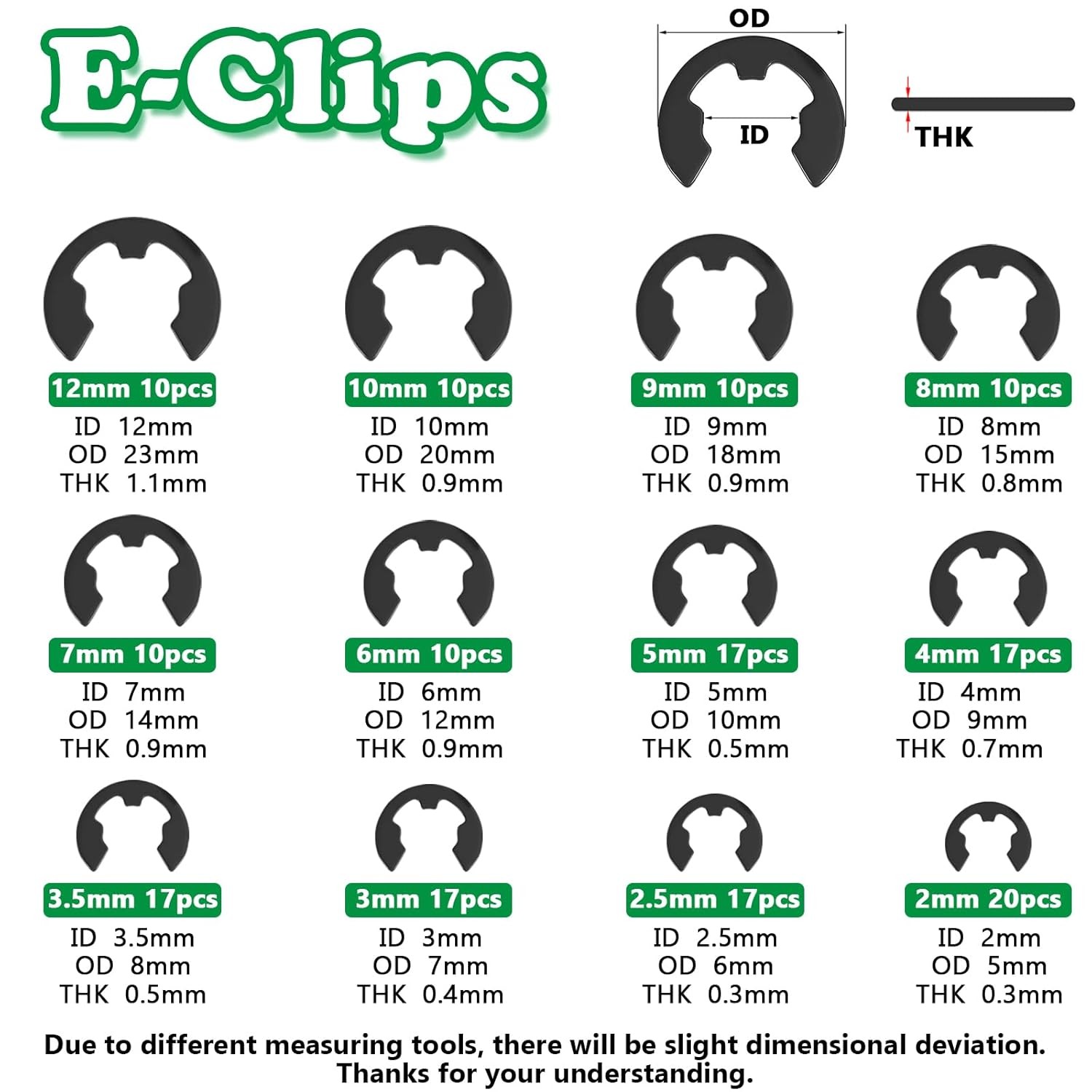 330Pcs Snap Rings Assortment Kit External Retaining C Clips E-Clip Circlip Set