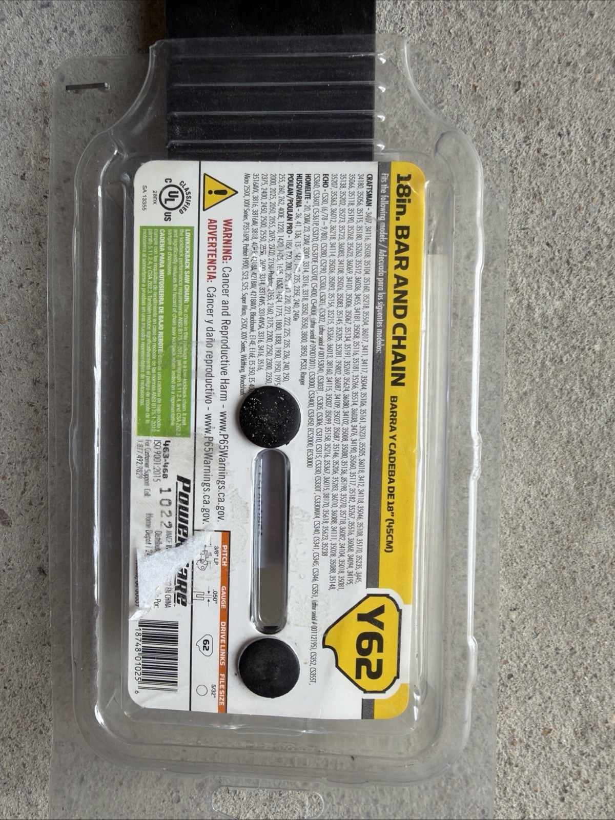 PowerCare 18 In. Y62 18A Bar & Chain Combo 3/8″ Pitch .050 Gauge 463-468 New