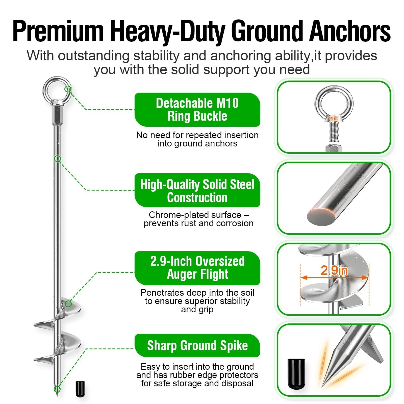 Ground Anchors Heavy Duty, 2 Pack Fully Welded Solid Steel Ground Anchors Scr…