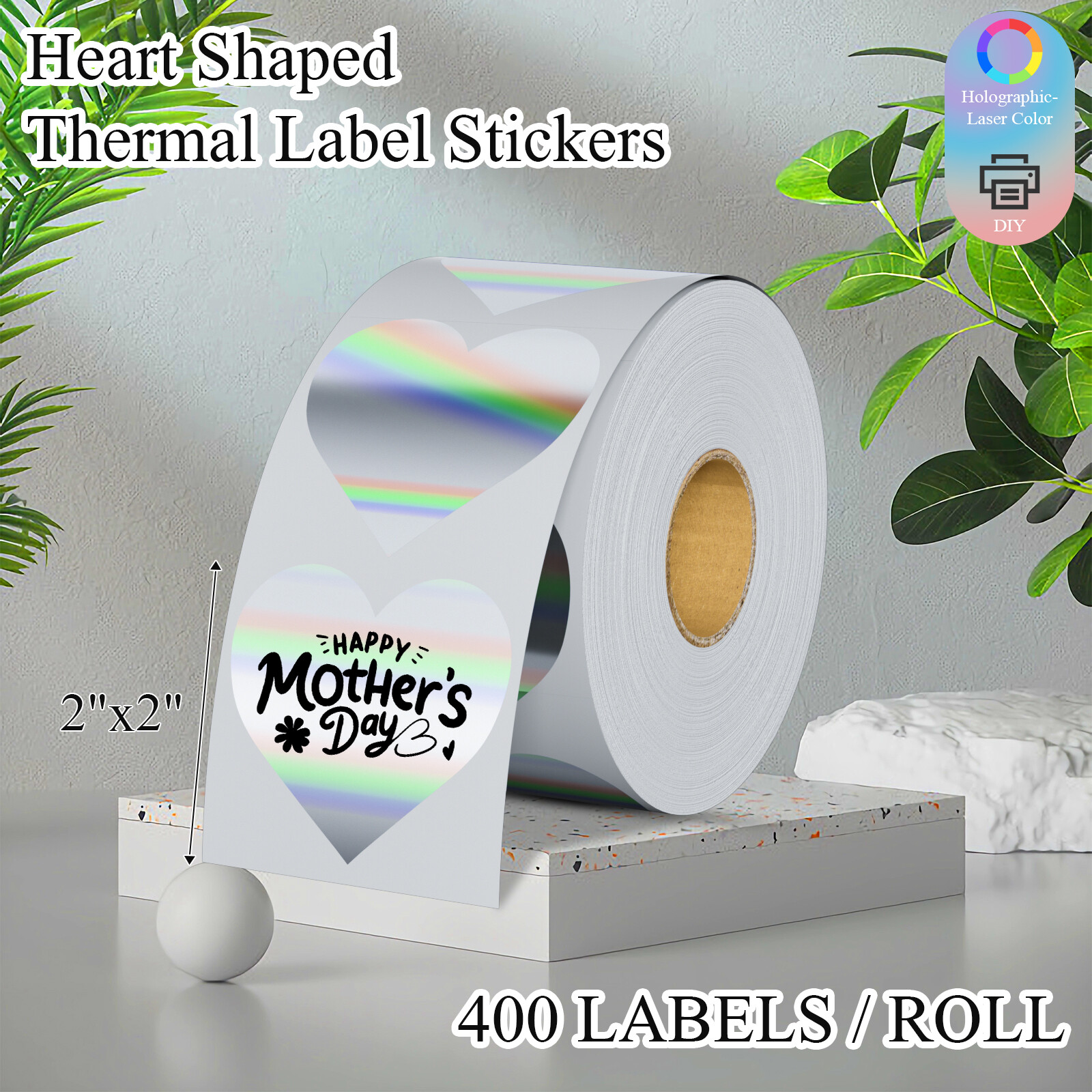 400/Roll 2” Holographic Circle Direct Thermal Stickers Labels for Rollo Zebra