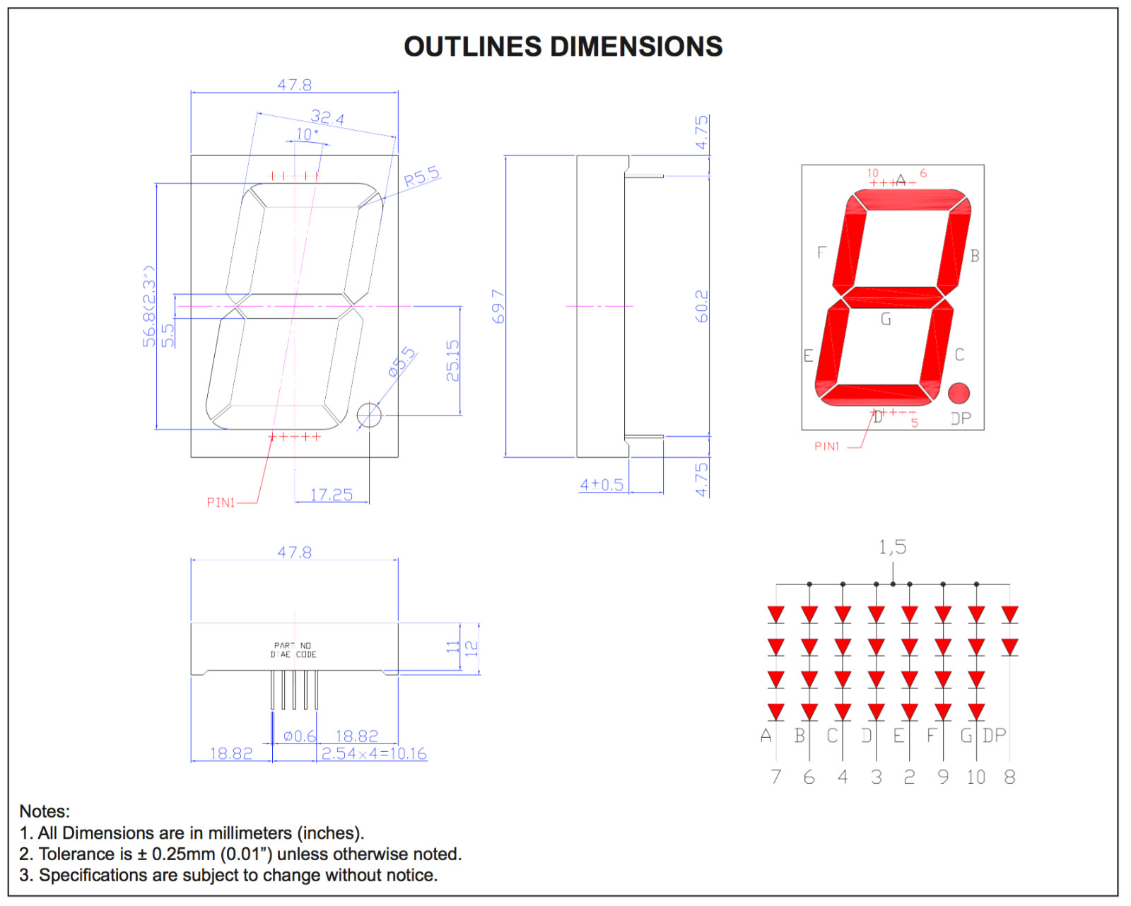 Large Seven Segment Display, Red 2.3 inch Digit (Pack of 2)