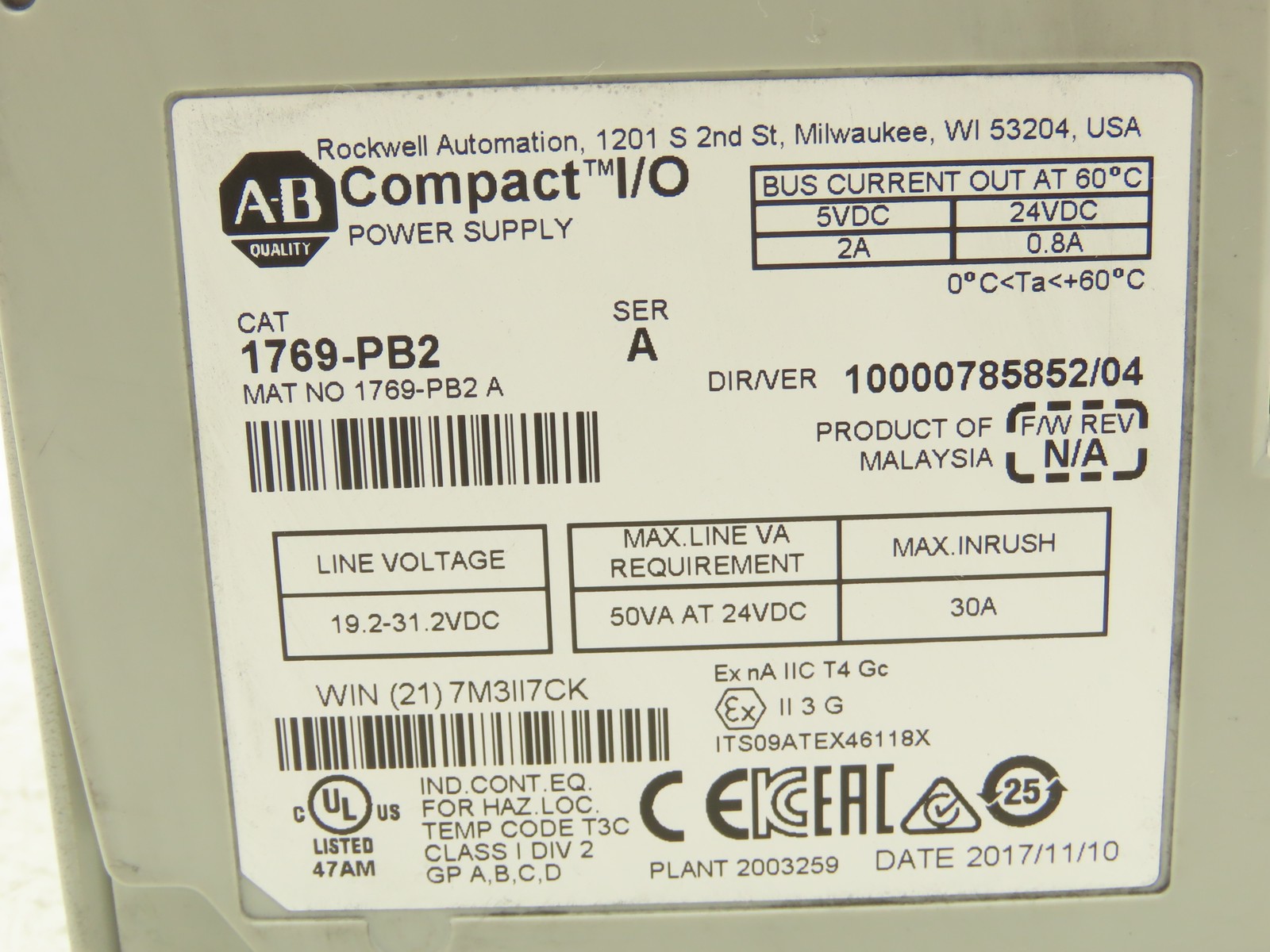 Allen Bradley 1769-PB2 Compact I/O Power Supply Module Series A