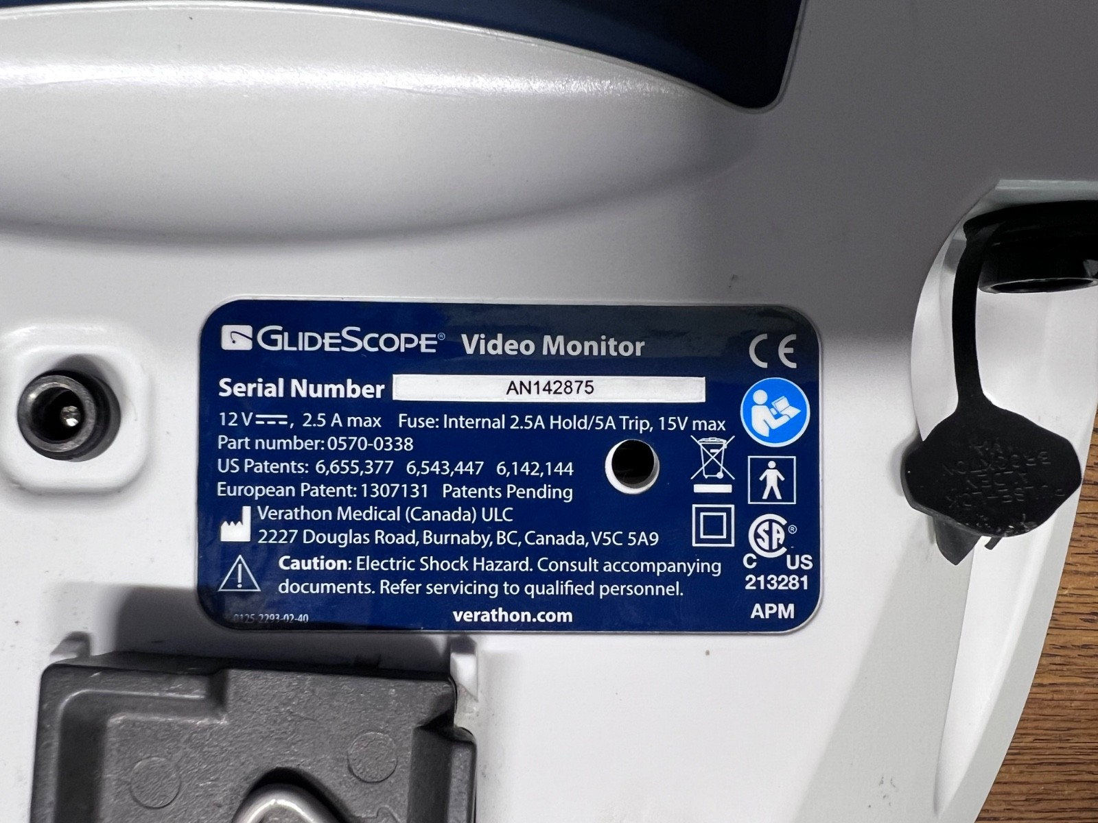 Used Verathon GlideScope monitor 0570-0338, No Power Supply