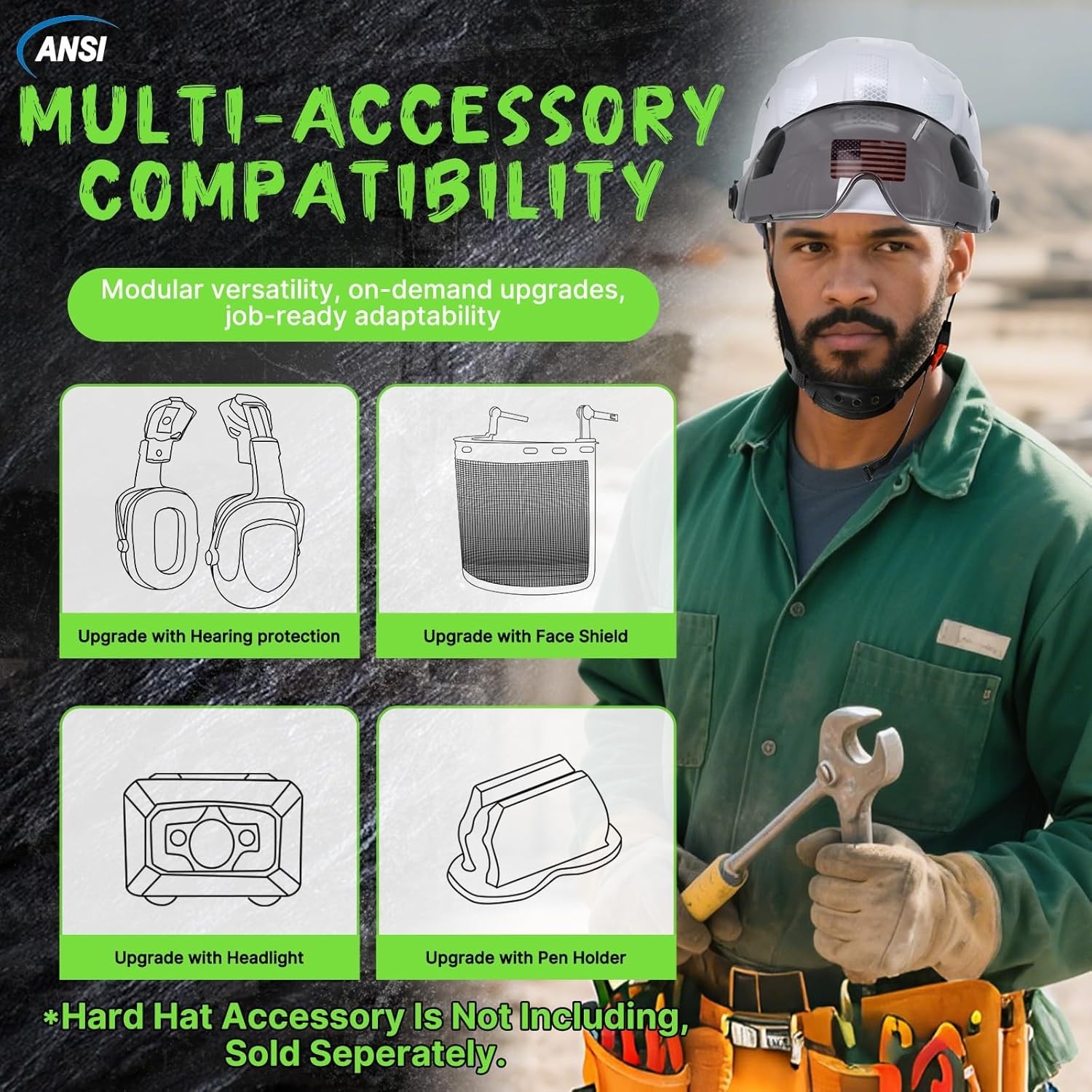 Casco de seguridad ABS ajustable para construcción y escalada talla única US NEW