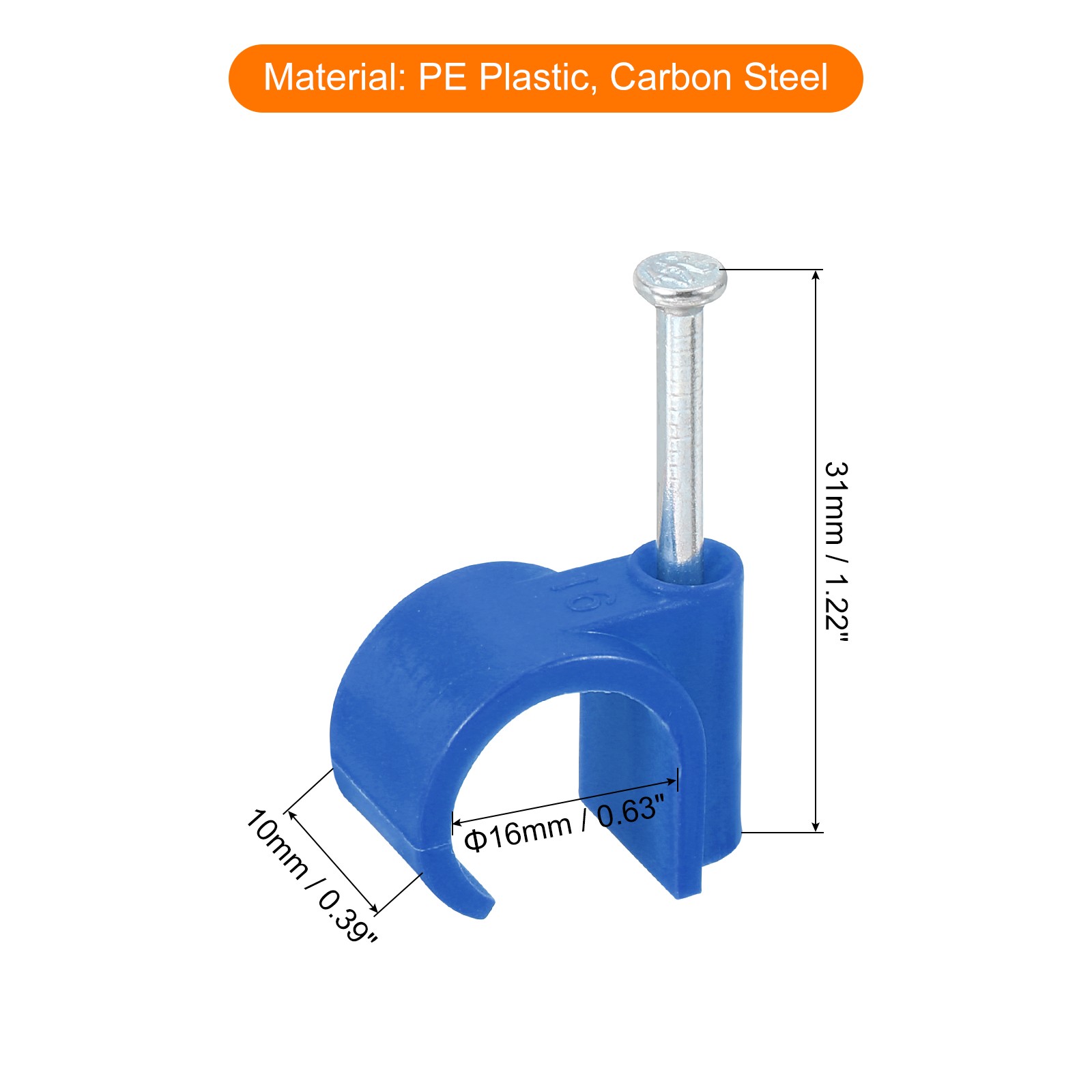 50Pcs Cable Wire Clips, Nail in Cable Clips 16mm/0.63″, Blue