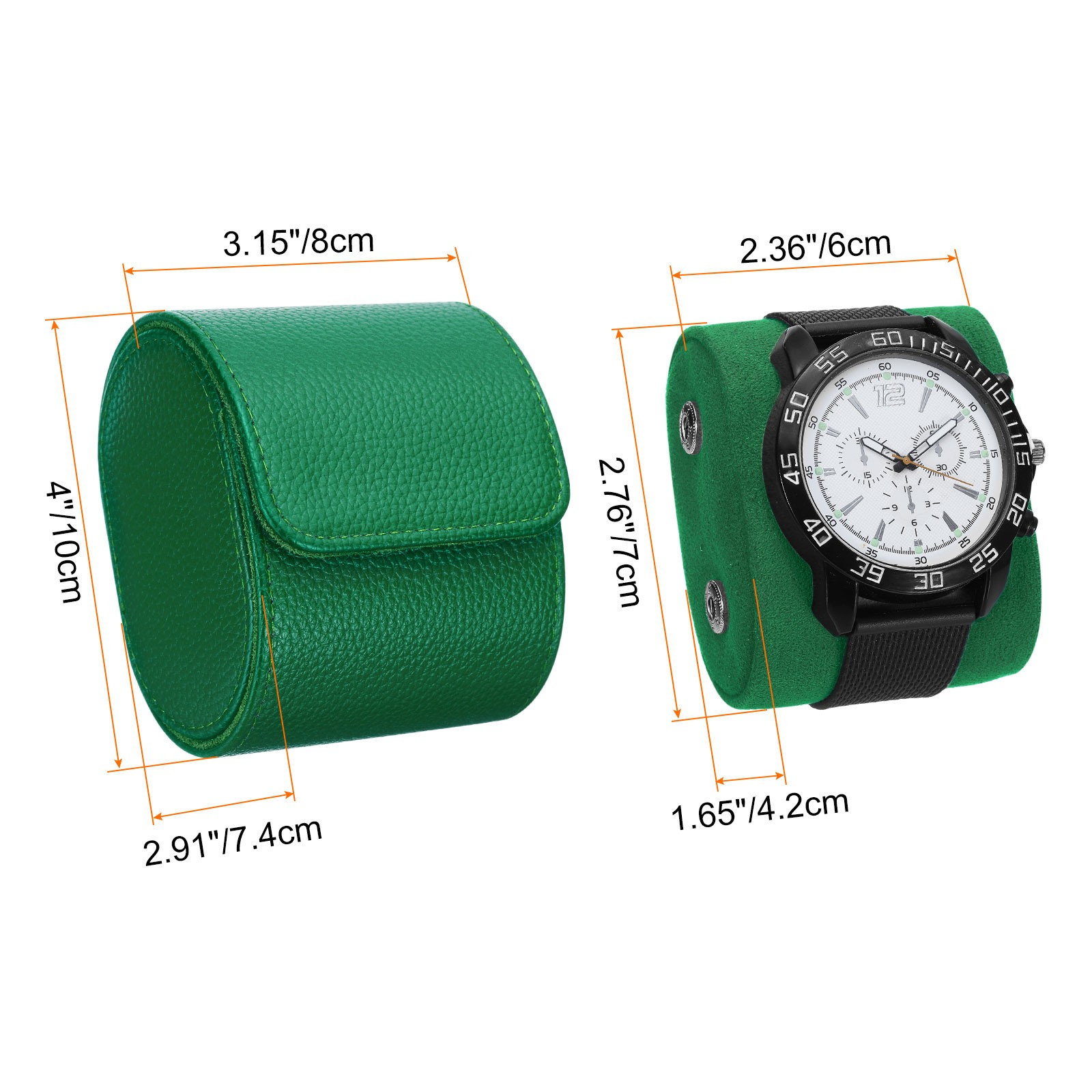 Watch Roll Travel Case Single Slot Portable Leather Watch Cases, Textured Green