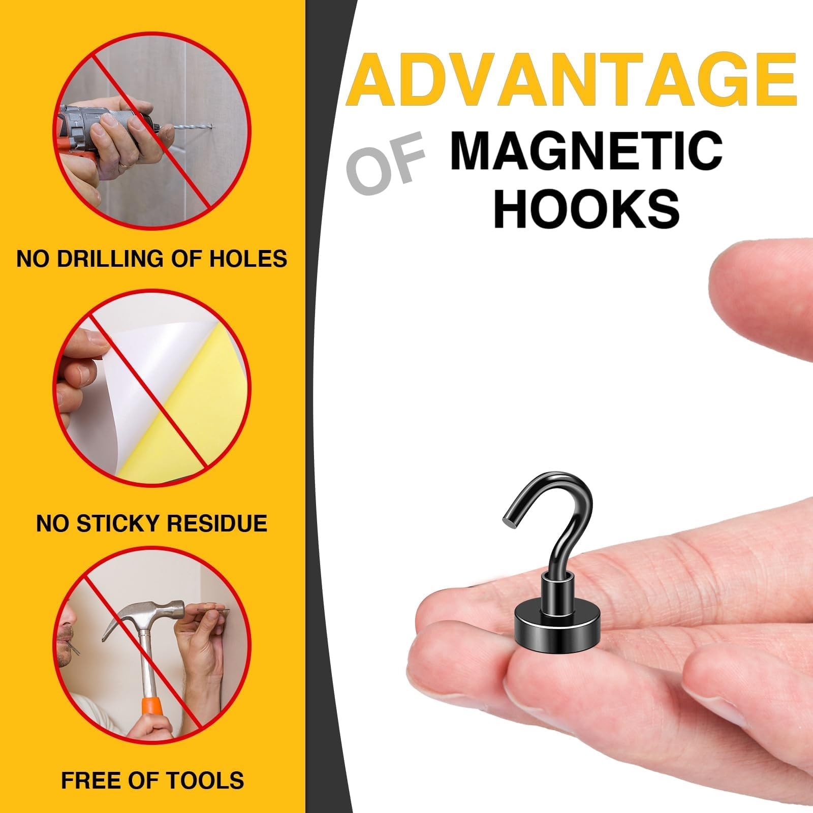 DIYMAG Magnetic Hooks 6pcs 30lbs+ Cruise Essentials 2026 Magnet 0.63in, Black