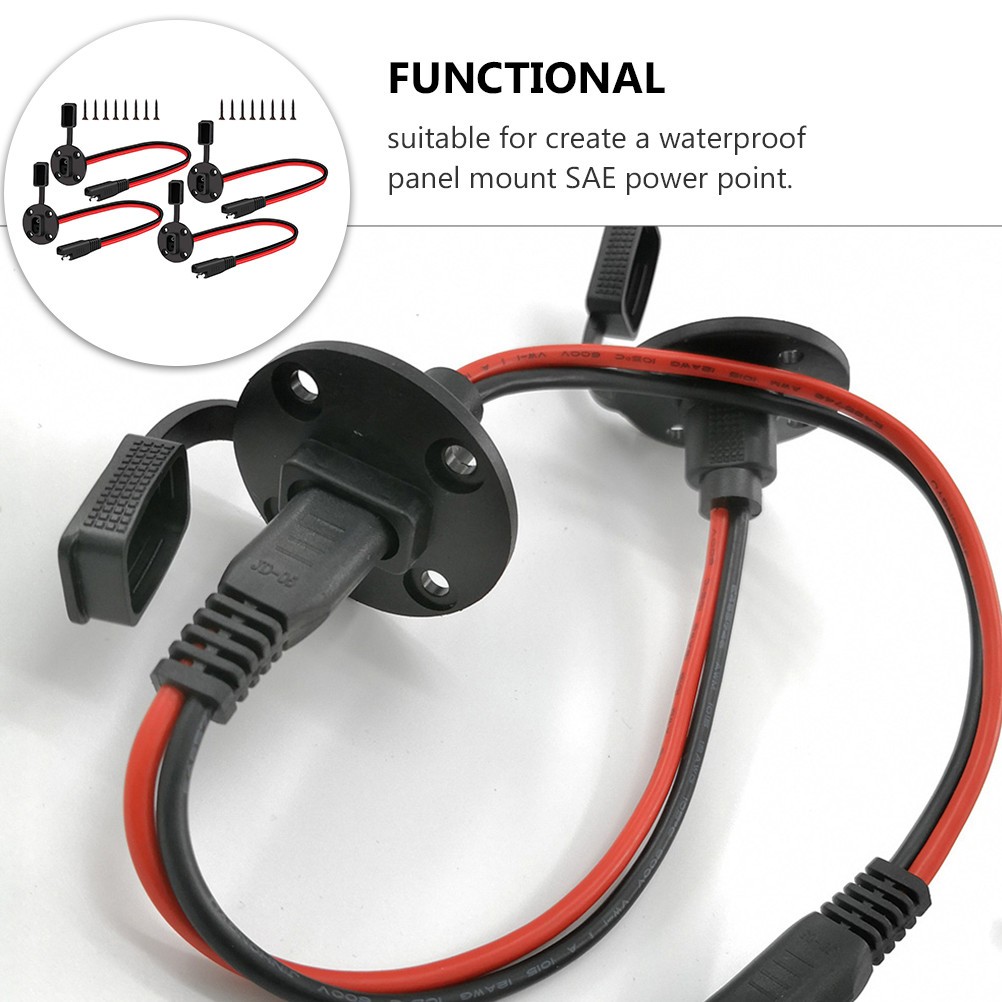 4 Sets Sae Mount Power Plug with Copper Wire Durable ABS Black for Solar