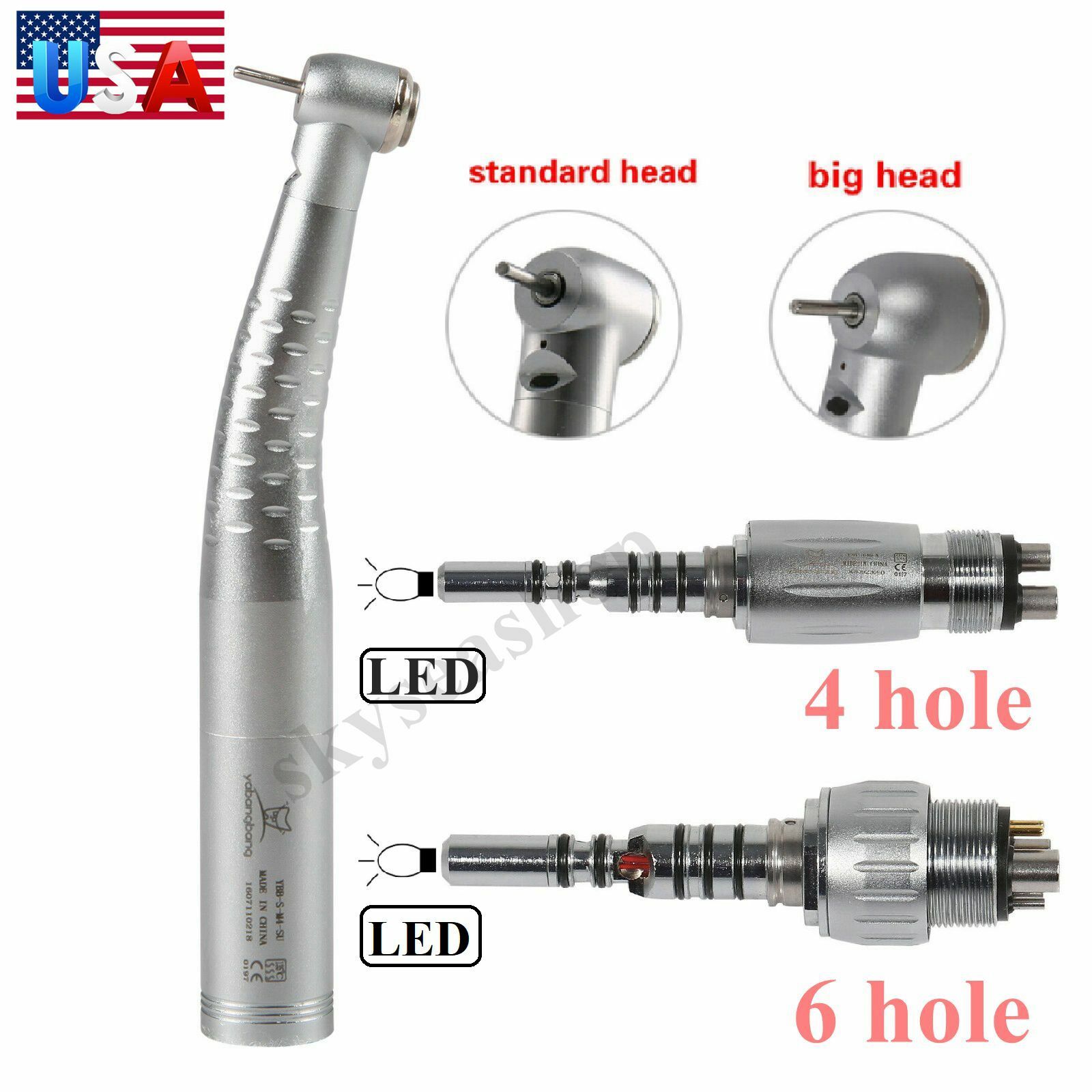 Dental Fiber Optic LED Handpiece Standard/Big Head LED Quick Coupler 4Hole/6Hole