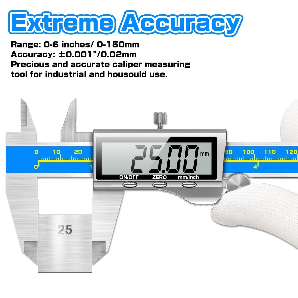 Large LCD Digital Caliper 6″ – Inch/Millimeter, Waterproof with Protective Case