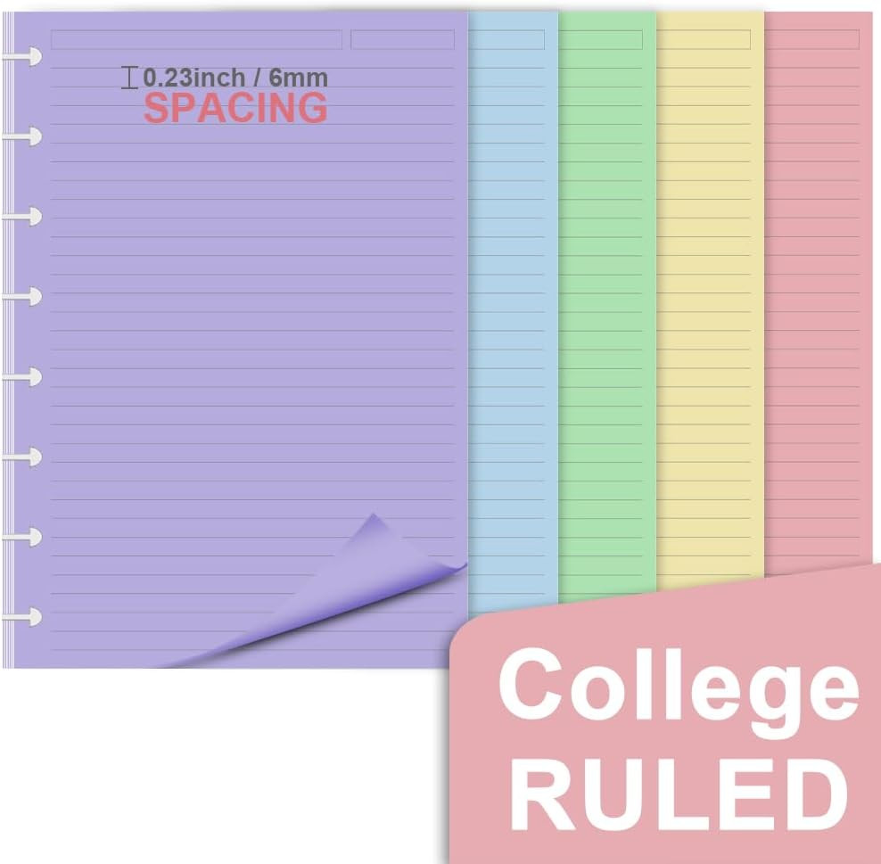 Junior Size TUL Discbound Lined Refill Paper, 8-Disc Disbound Insert, 5 Colors(2