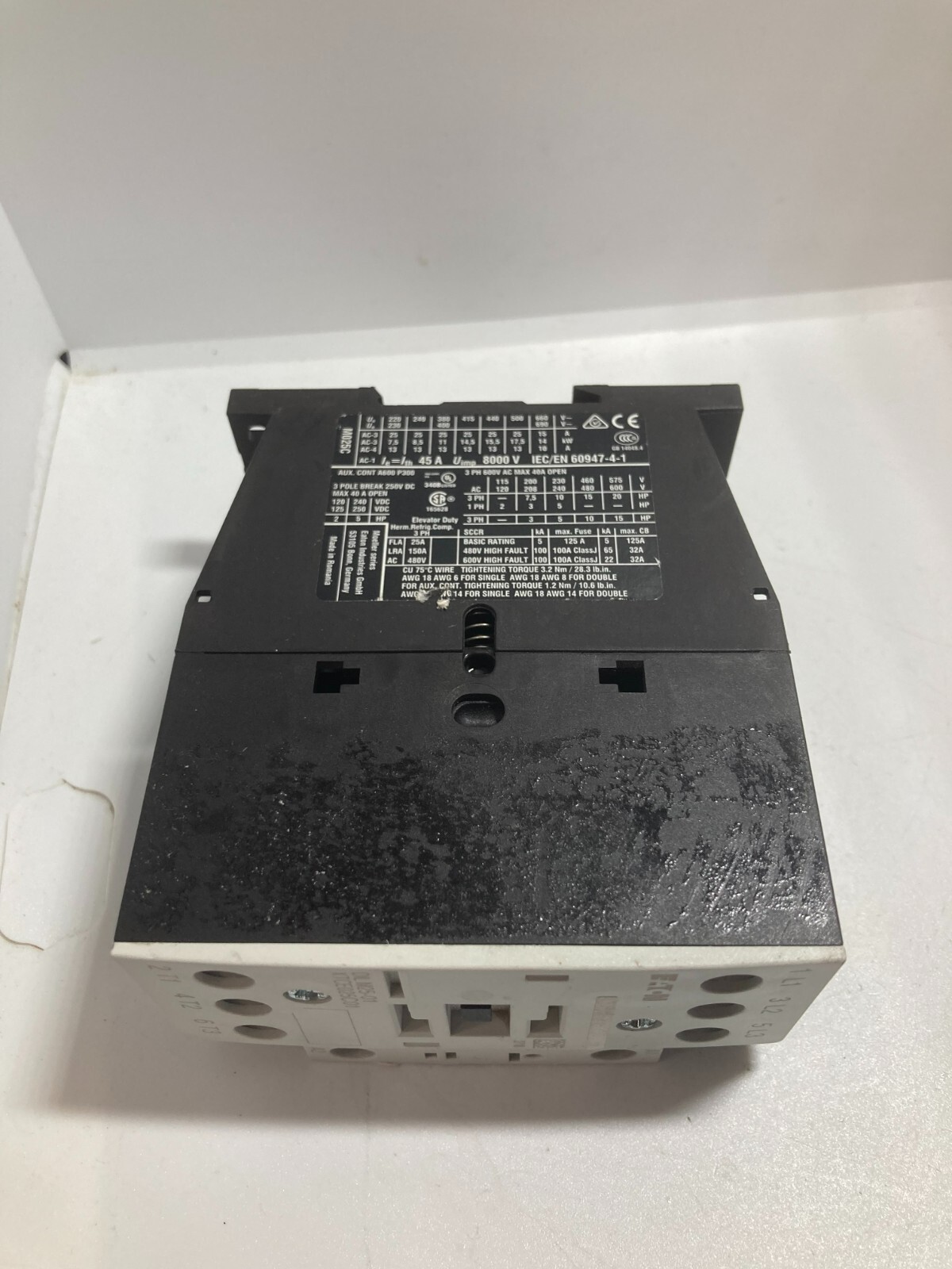 EATON DILM25-01 (XTCE025C01) CONTACTOR 45A 600V 3 POLE 250VDC
