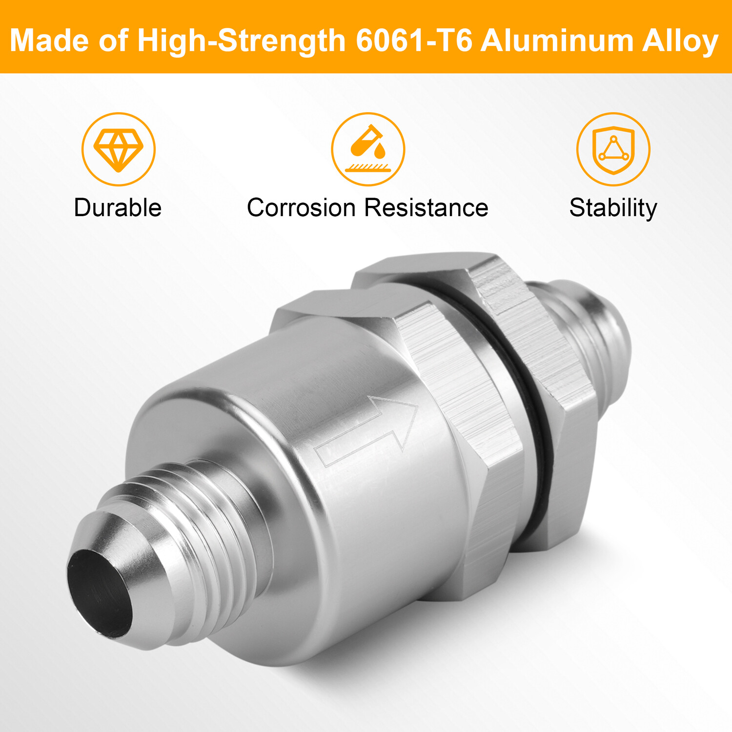 Aluminium -6 AN to AN6 Flare Inline Check Valve -Sliver