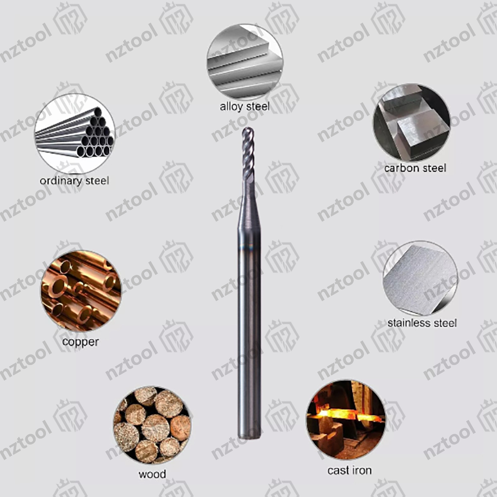 10 PCS 1/16″ 4 Flute 1-1/2″ Overall Ball Nose Carbide End Mill AlTiN Coated
