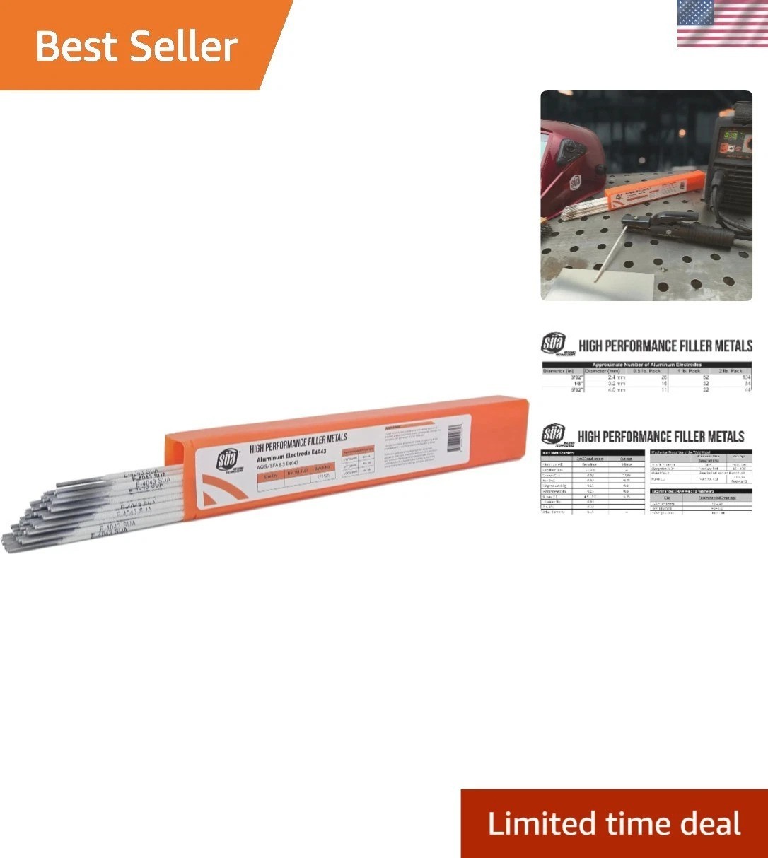 Aluminum E4043 Stick Electrode 3/32» x 14» 1lb for Aluminum Welding Repair