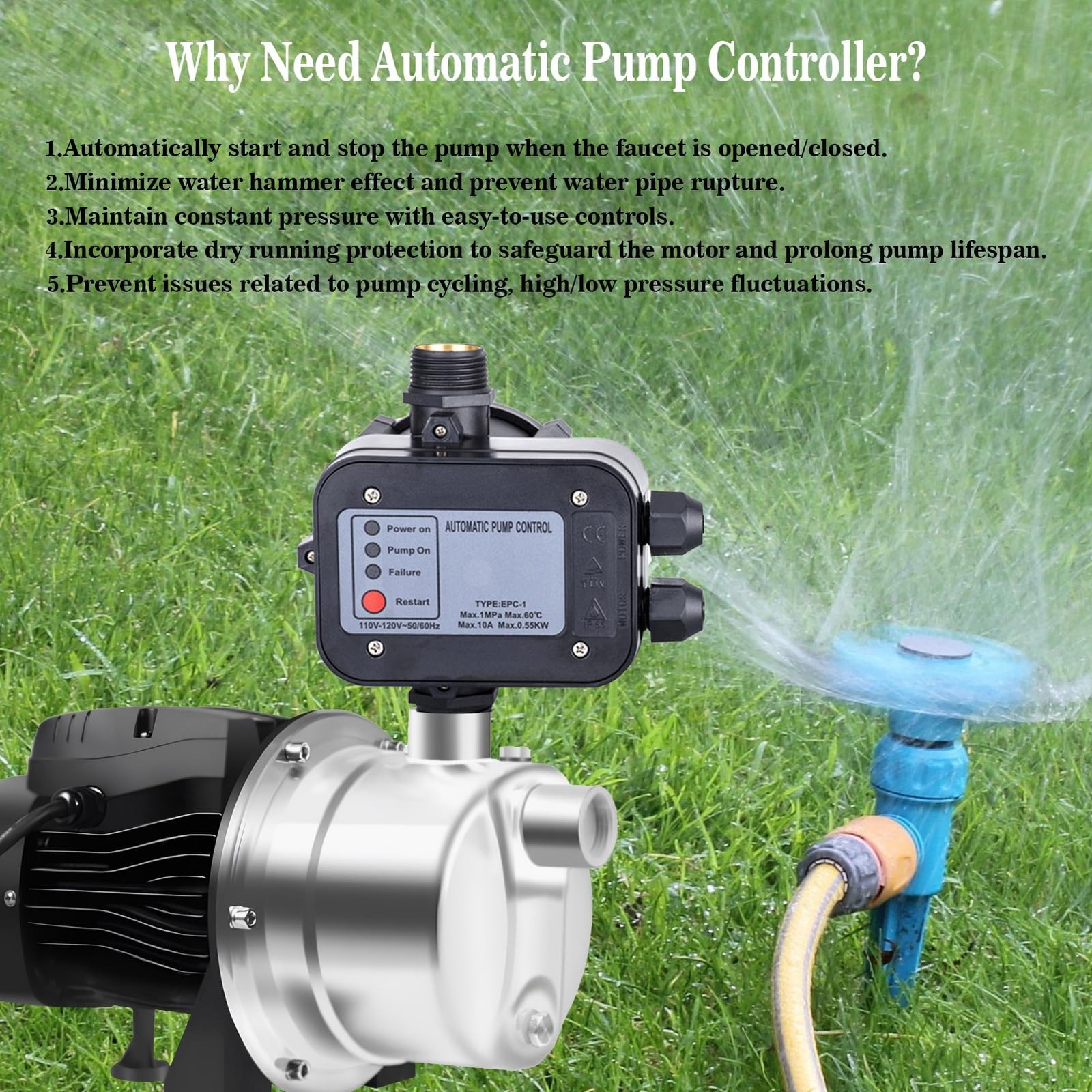 1 PCS IP65 Automatic Water Pump Pressure Controller Flow Sensor 110V120V